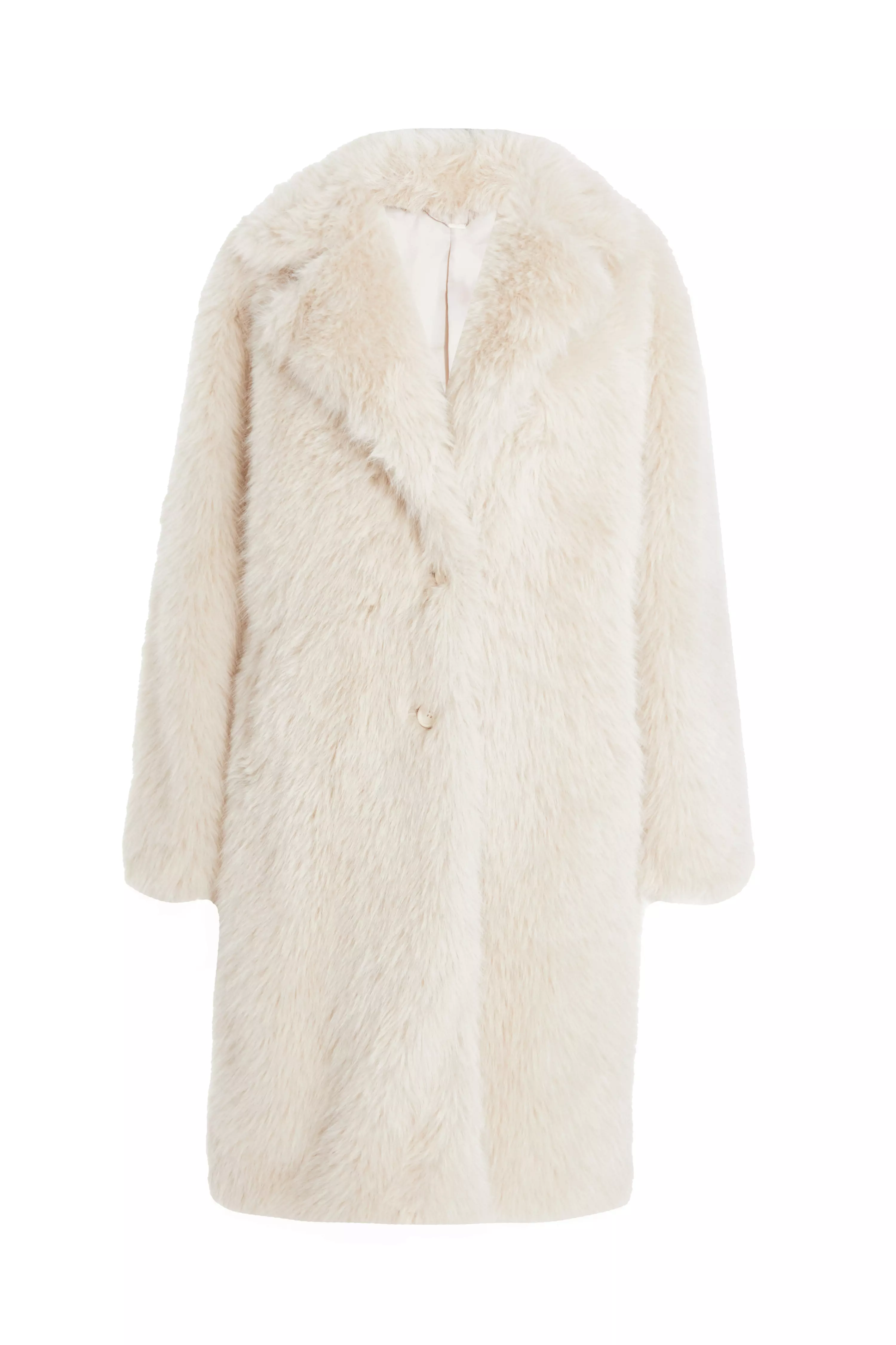 Cream Faux Fur Long Coat