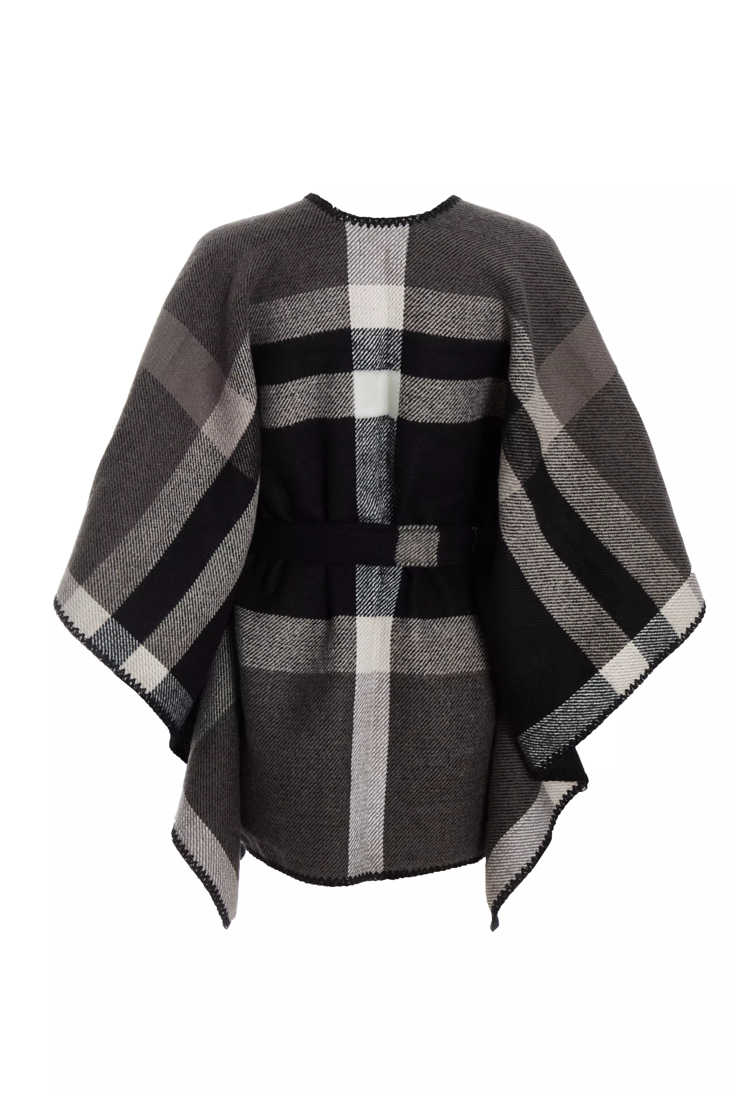 Black Checked Belt Cape