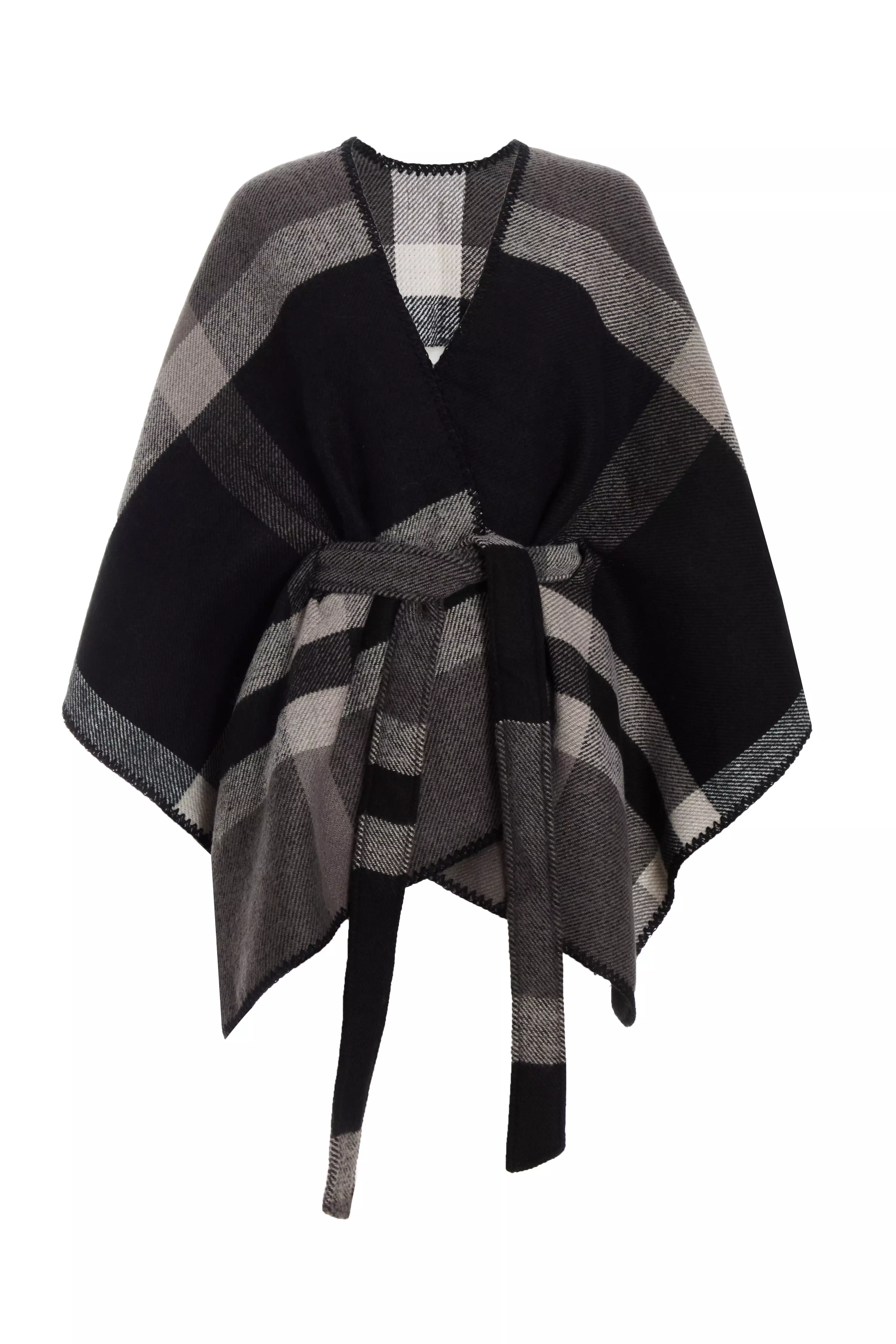 Black Checked Belt Cape