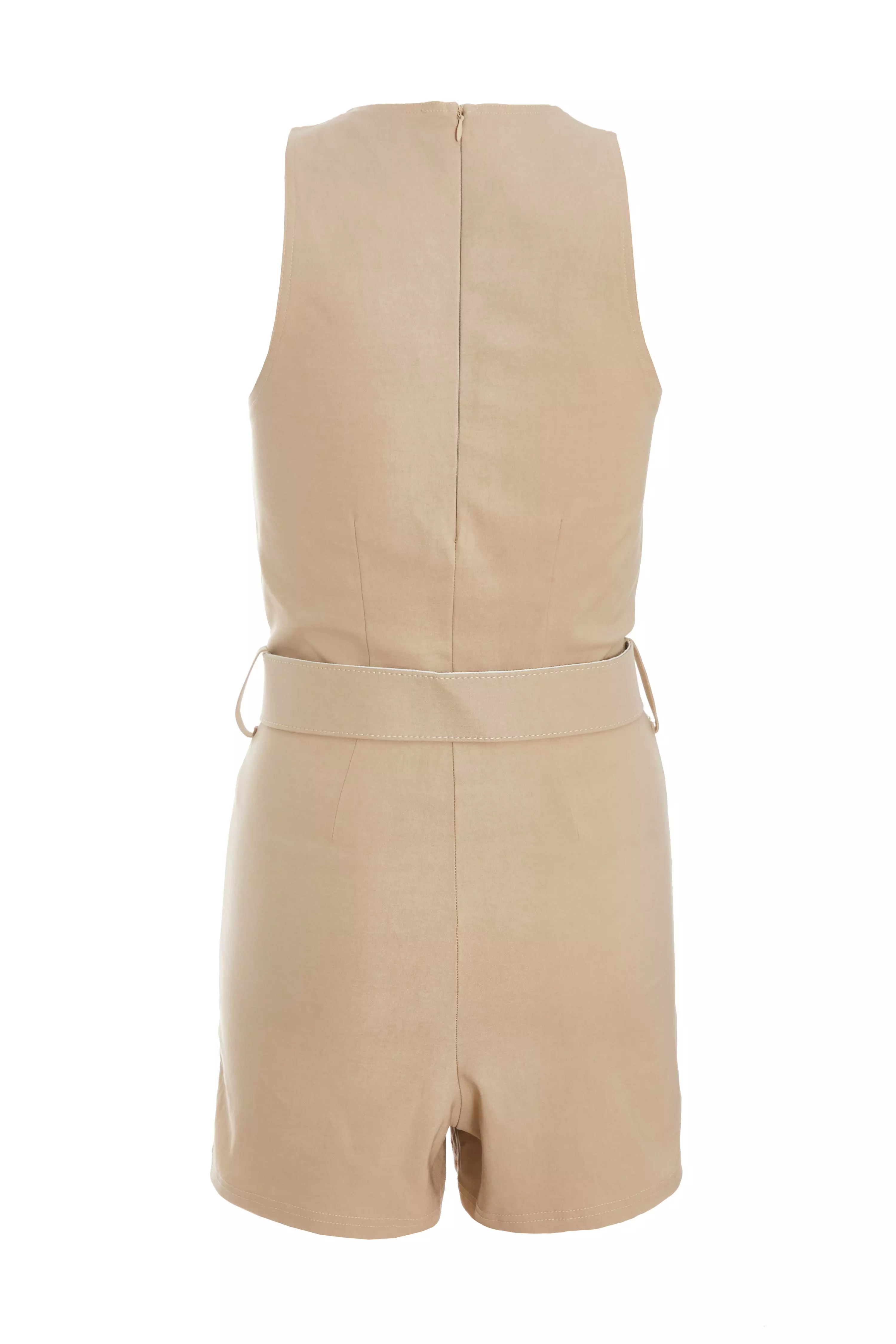 Stone Round Neck Skort Playsuit