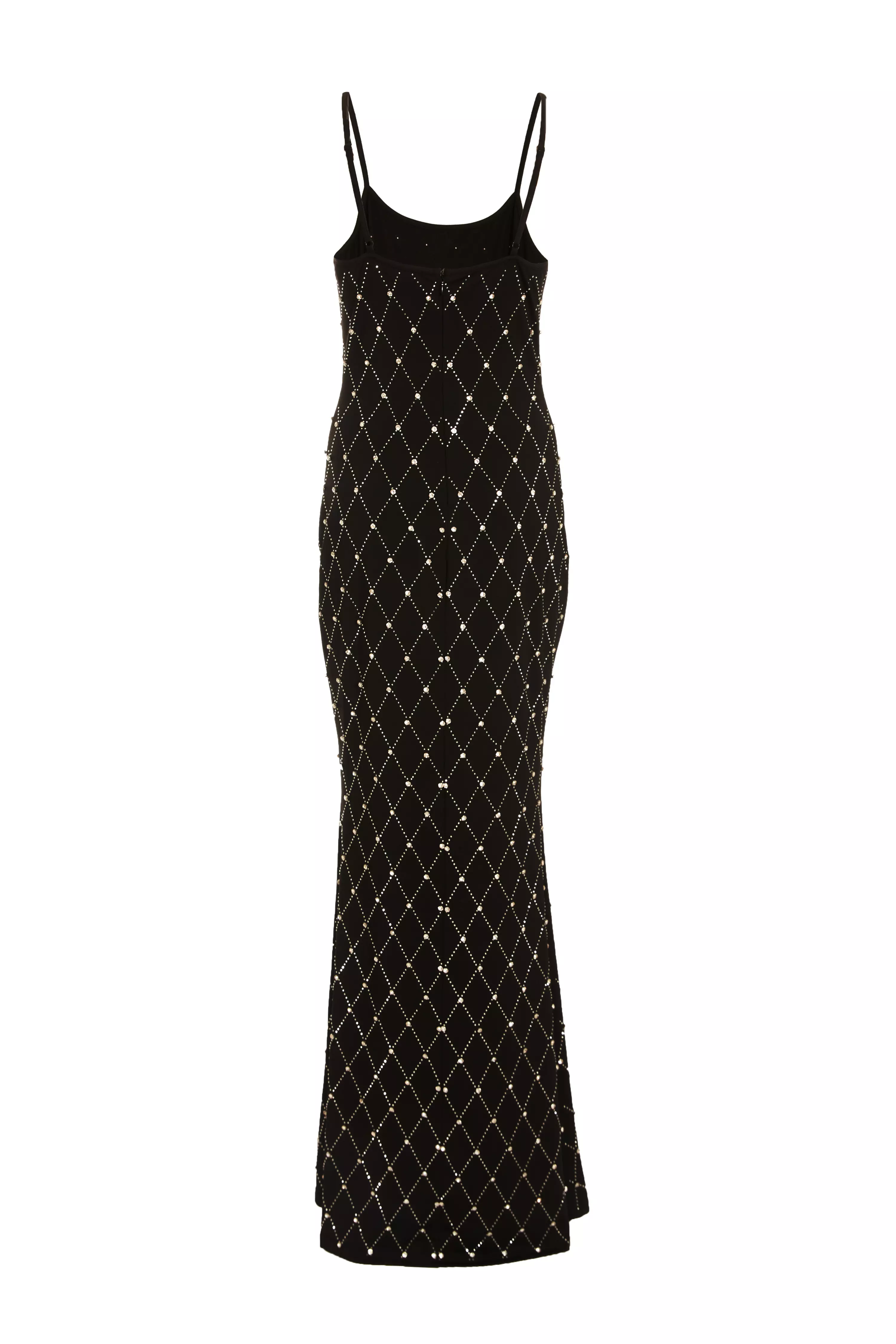 Black Rhinestone Strappy Maxi Dress