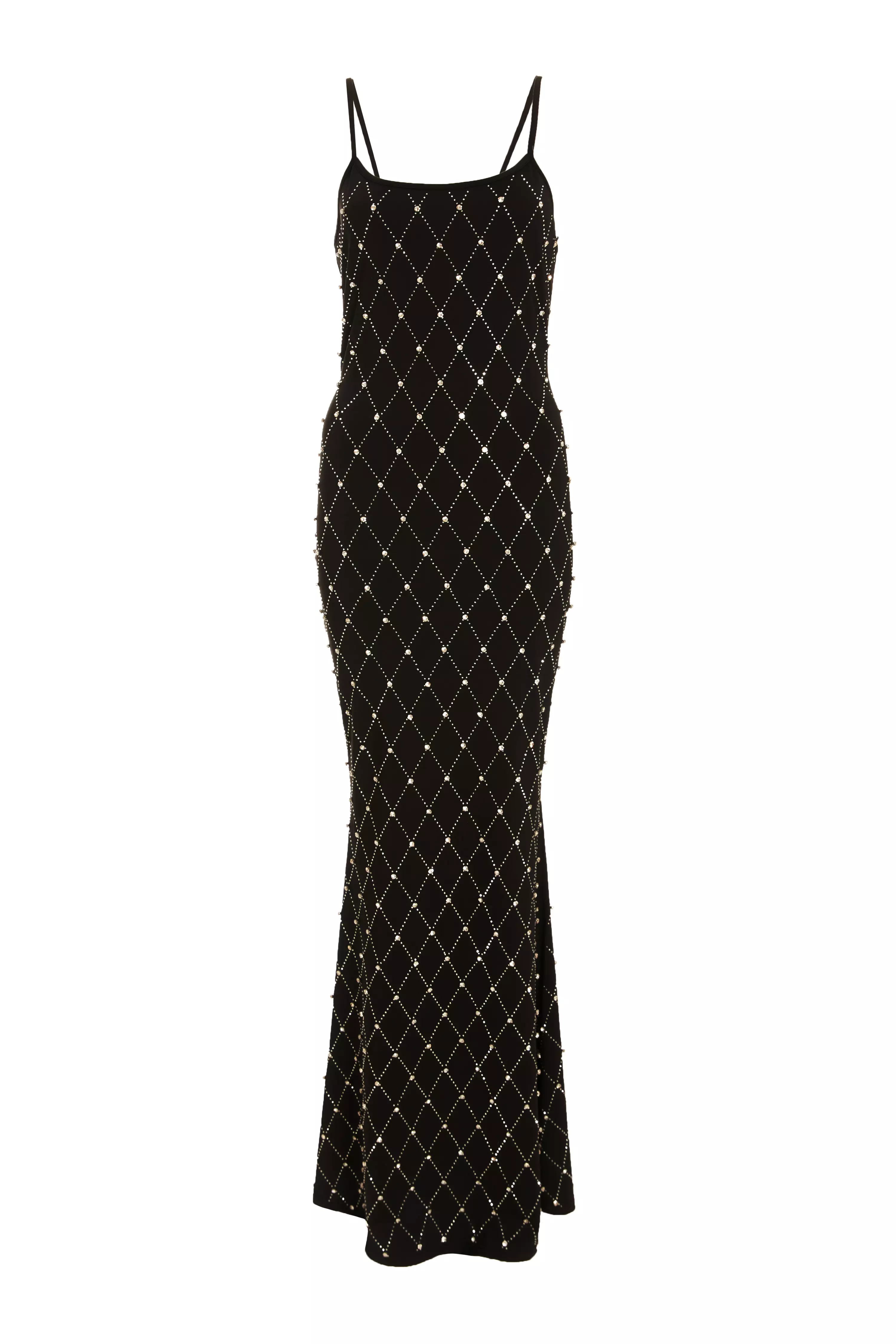 Black Rhinestone Strappy Maxi Dress