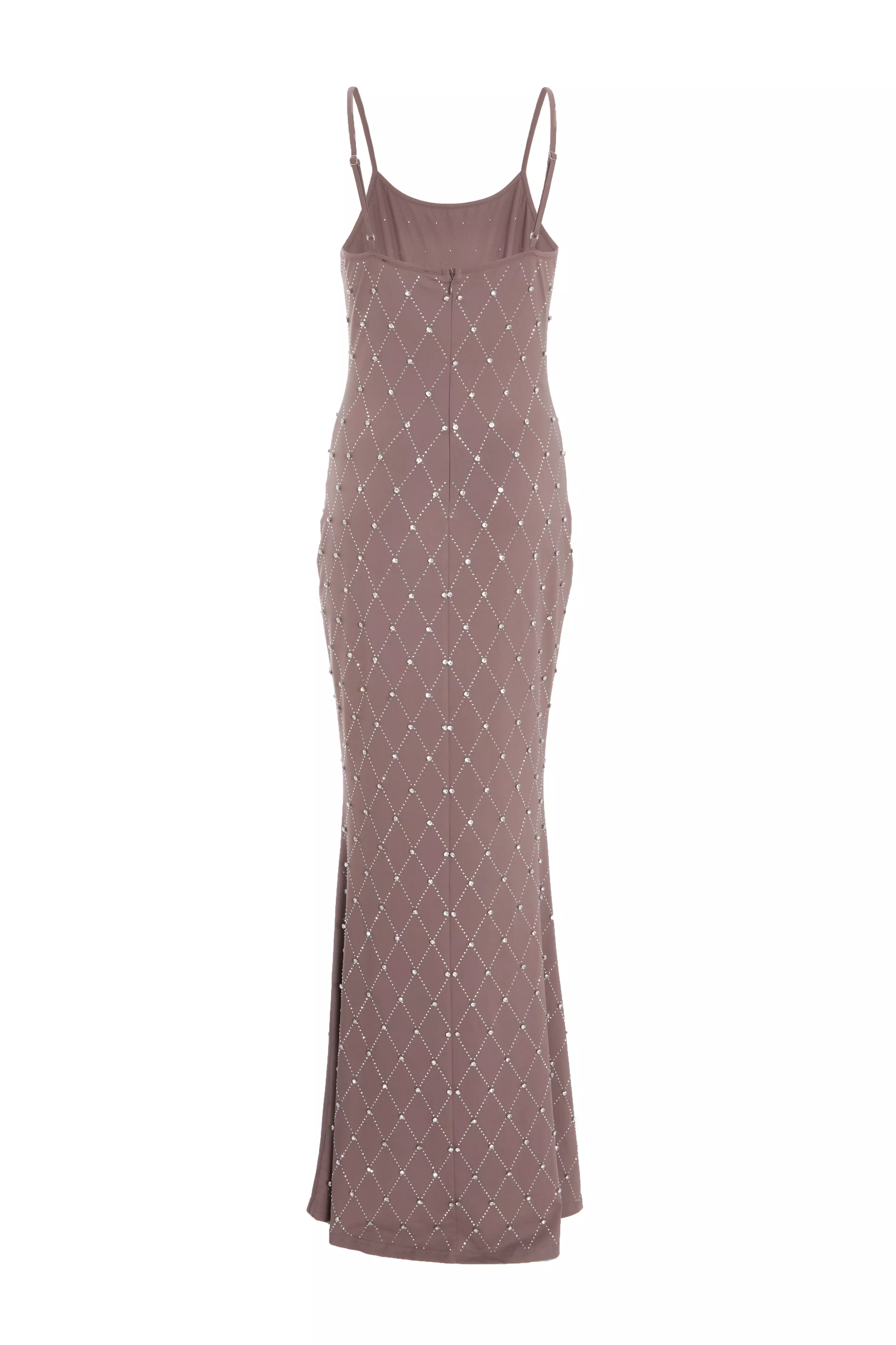 Mocha Rhinestone Square Neck Maxi Dress