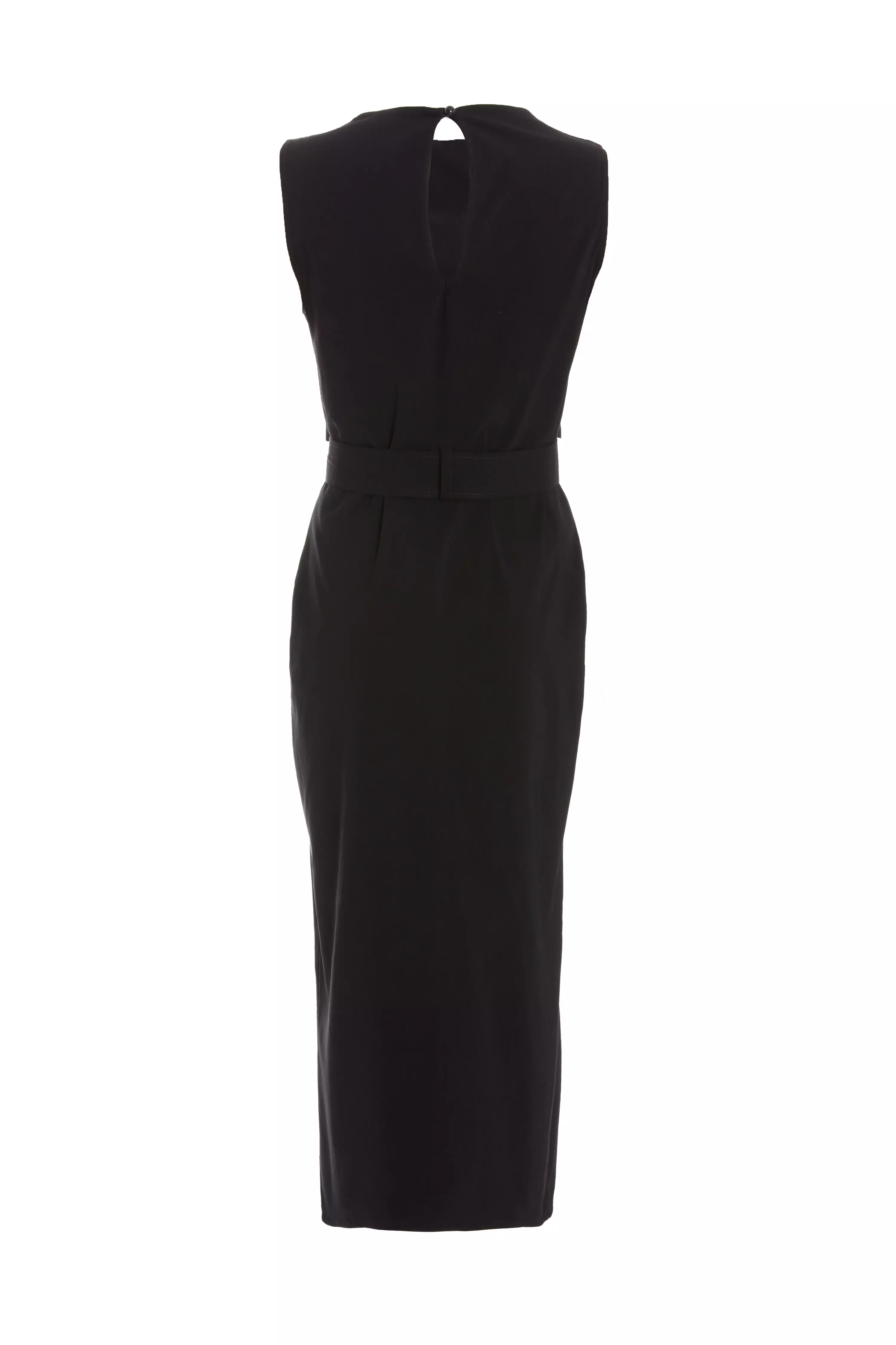 Black Cargo Split Front Midi Dress