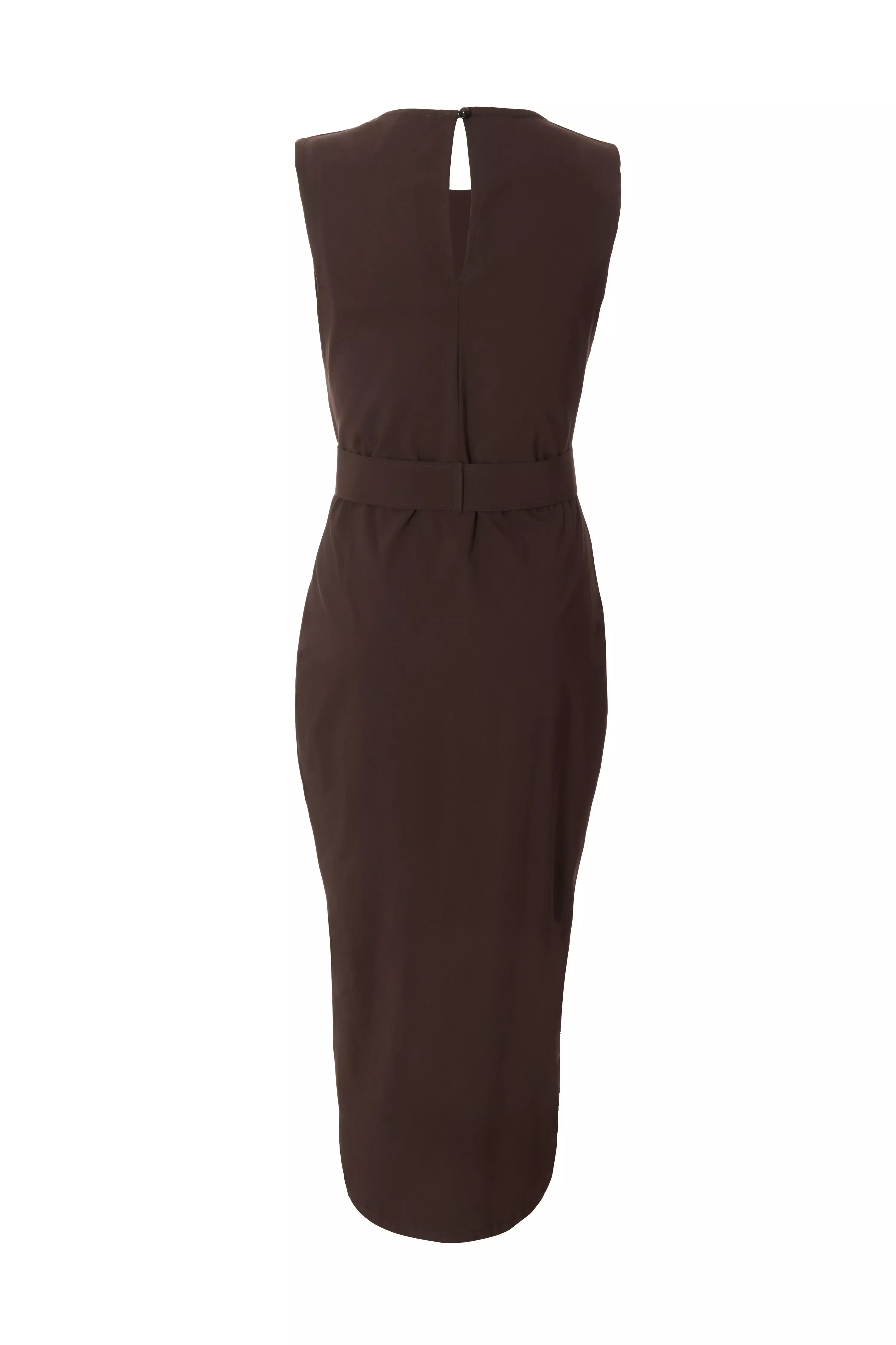 Brown Cargo Split Front Midi Dress