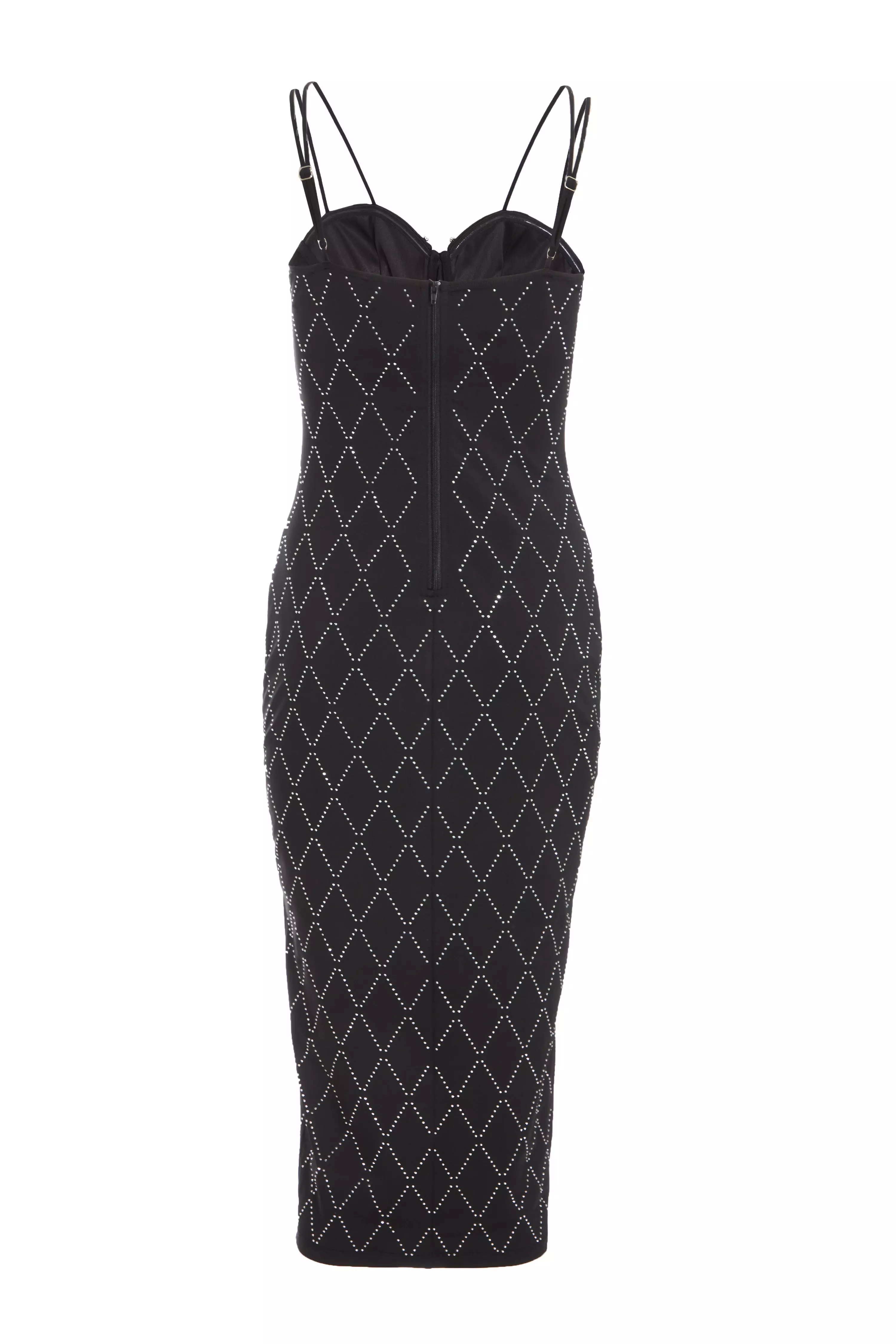 Black Diamante Bodycon Midi Dress 