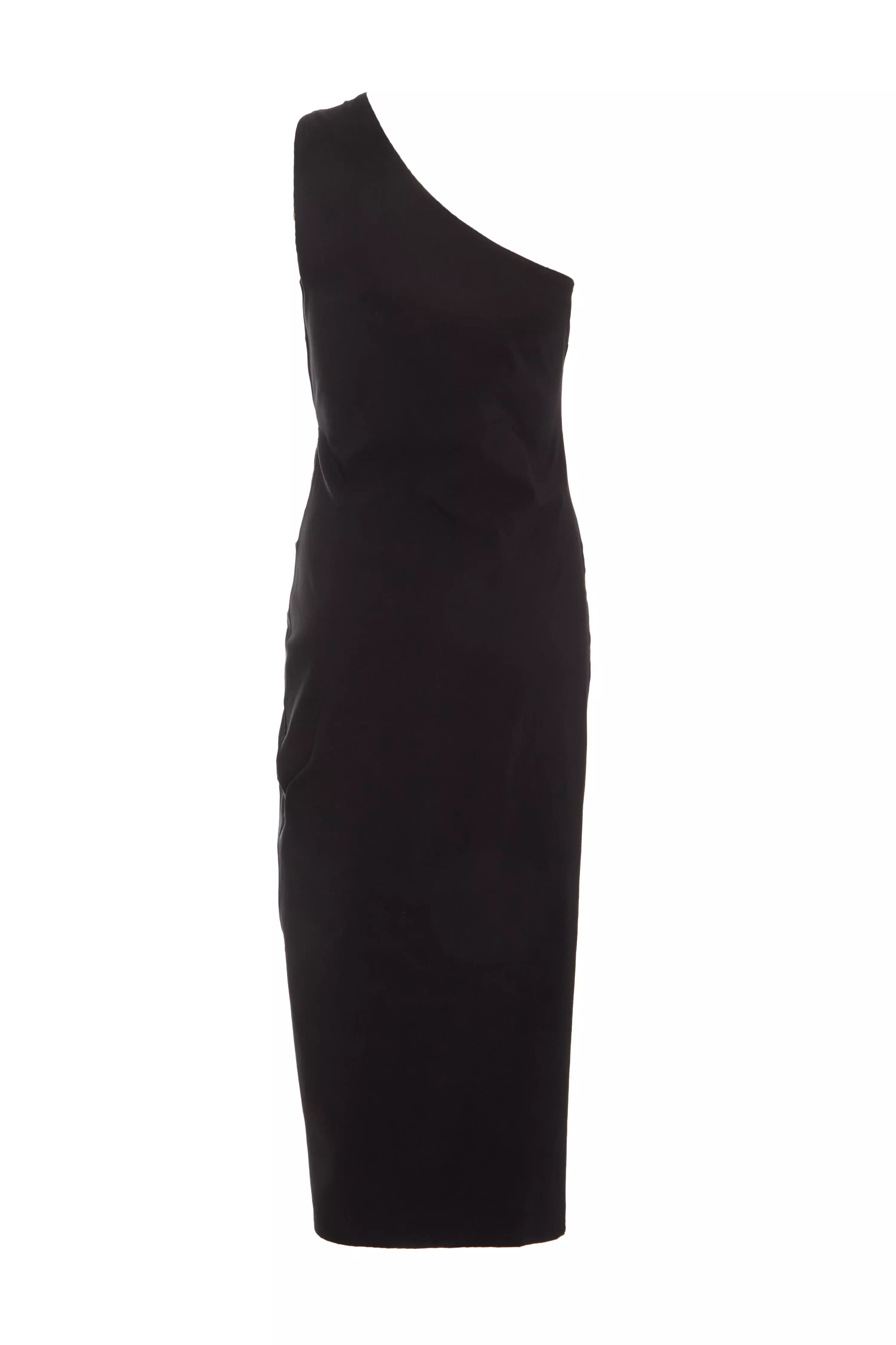 Black Ruched One Shoulder Midaxi Dress