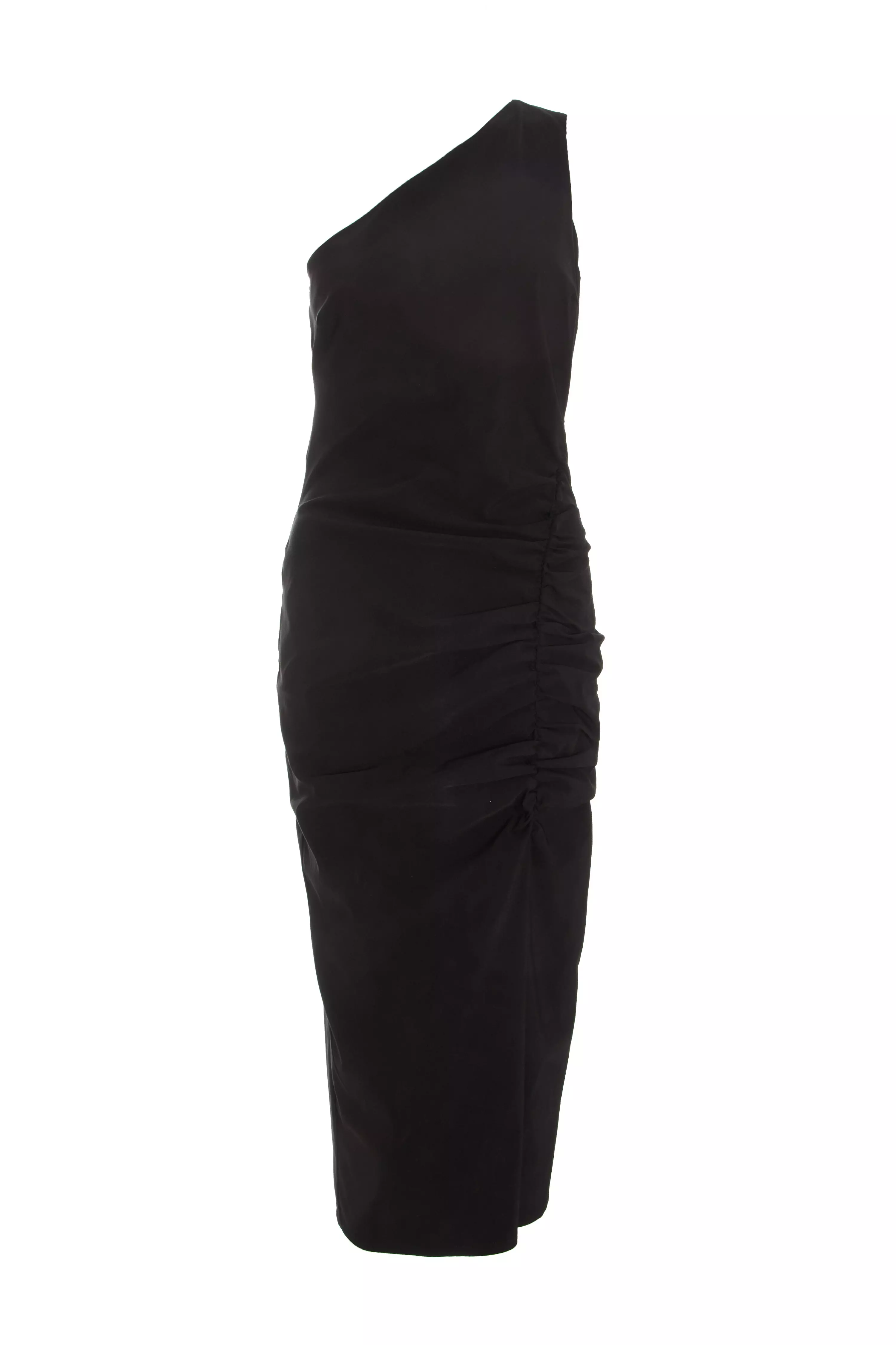 Black Ruched One Shoulder Midaxi Dress