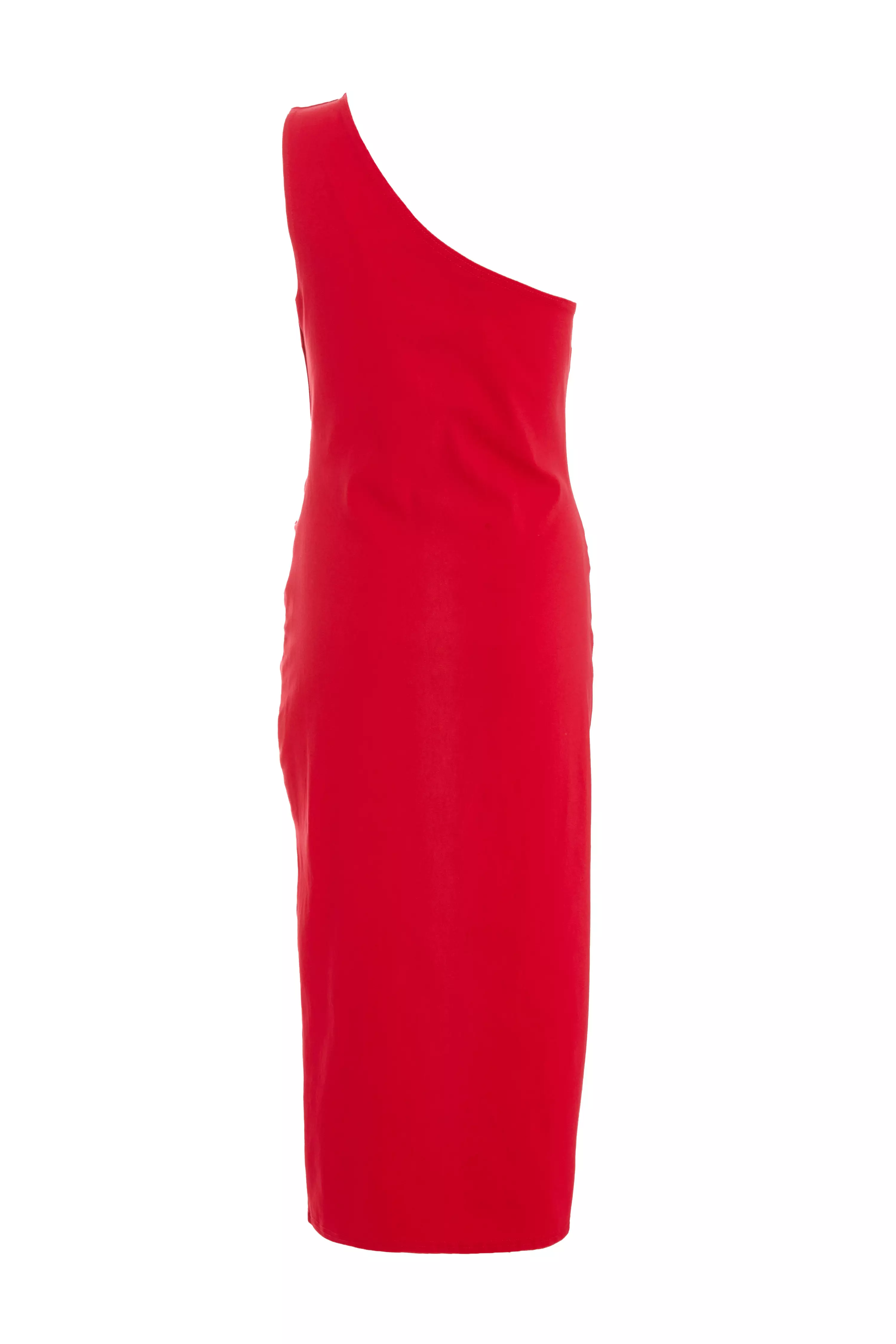 Red Ruched One Shoulder Midaxi Dress