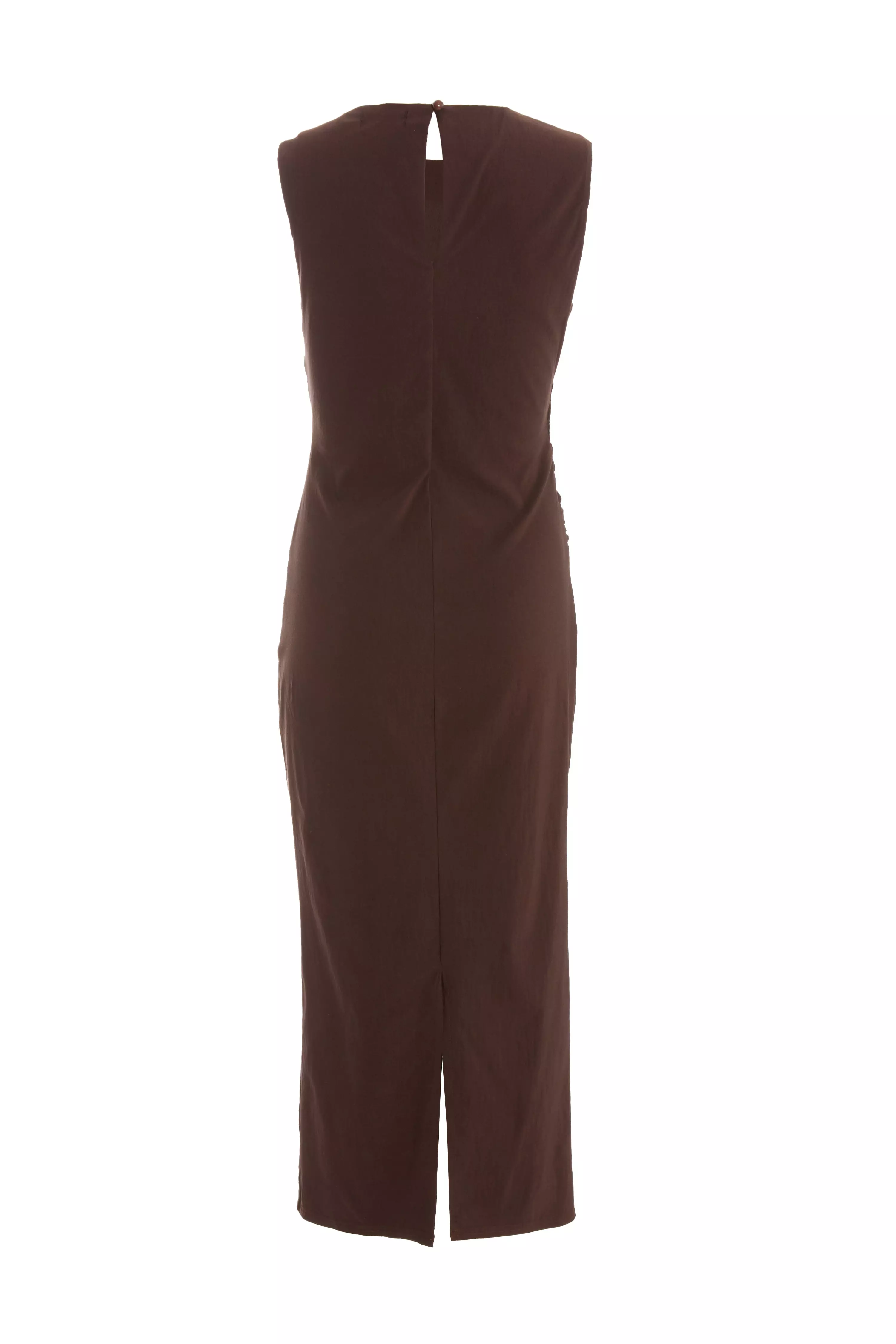 Brown Ruched Midi Dress