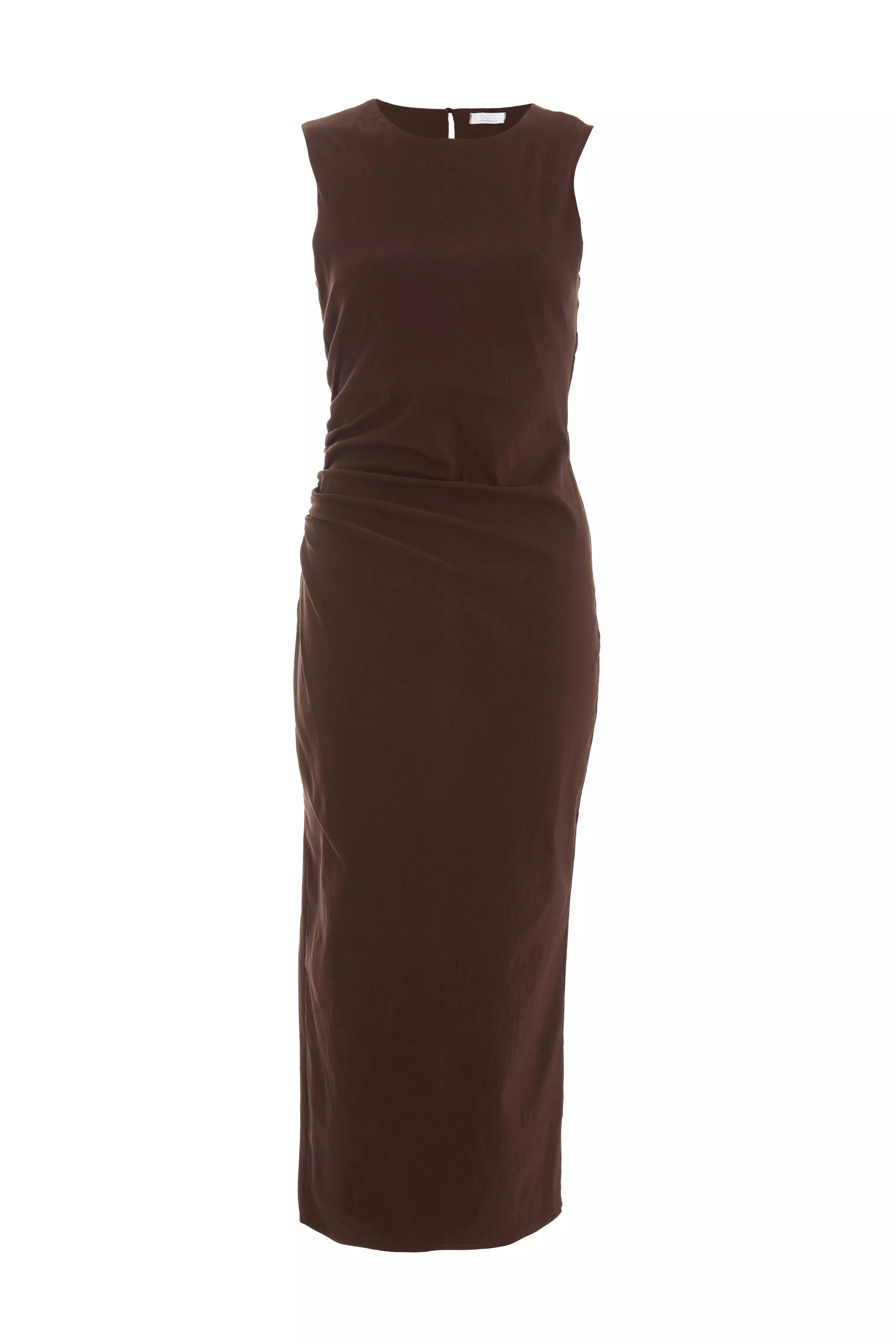 Brown Ruched Midi Dress