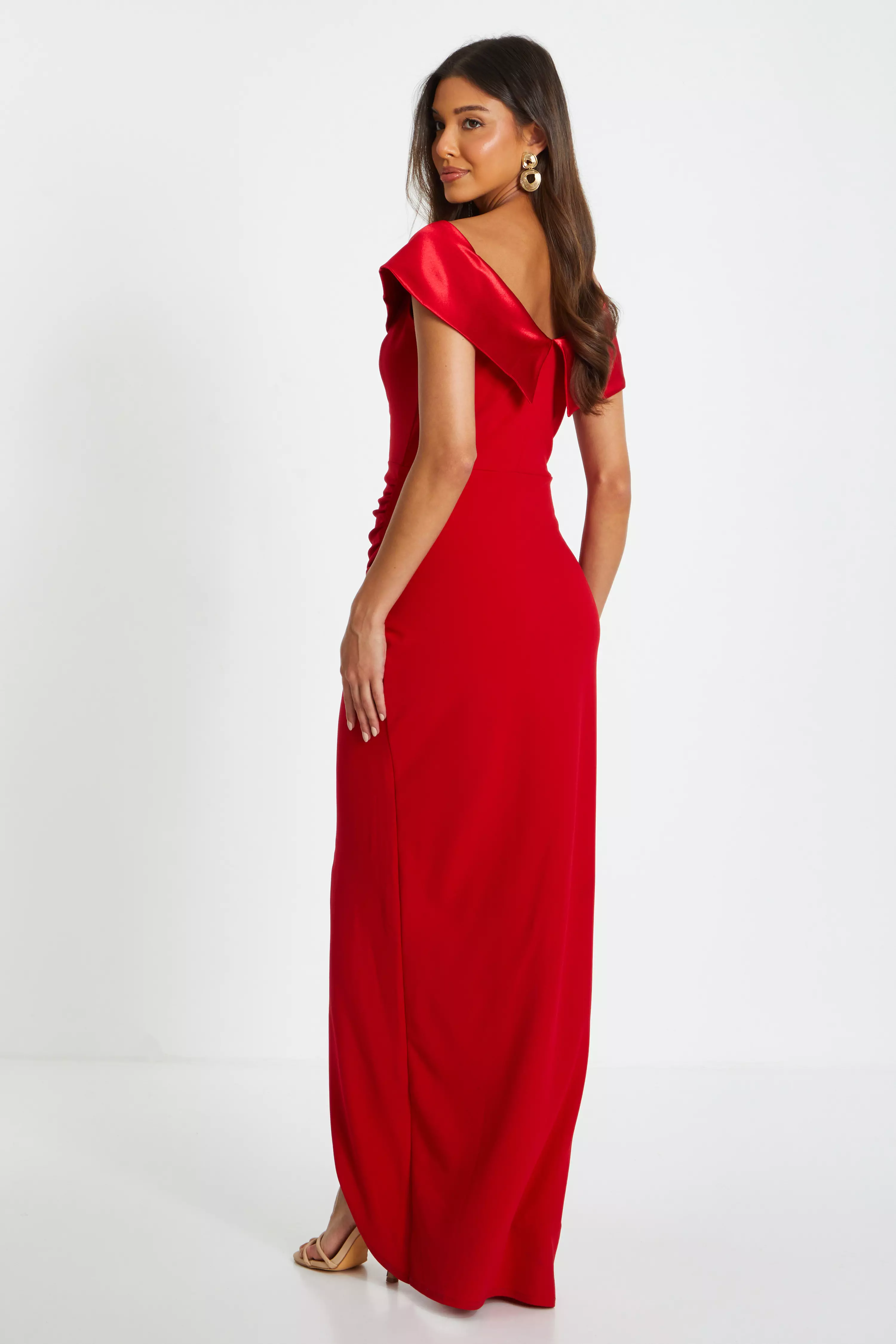 Red Bardot Wrap Maxi Dress