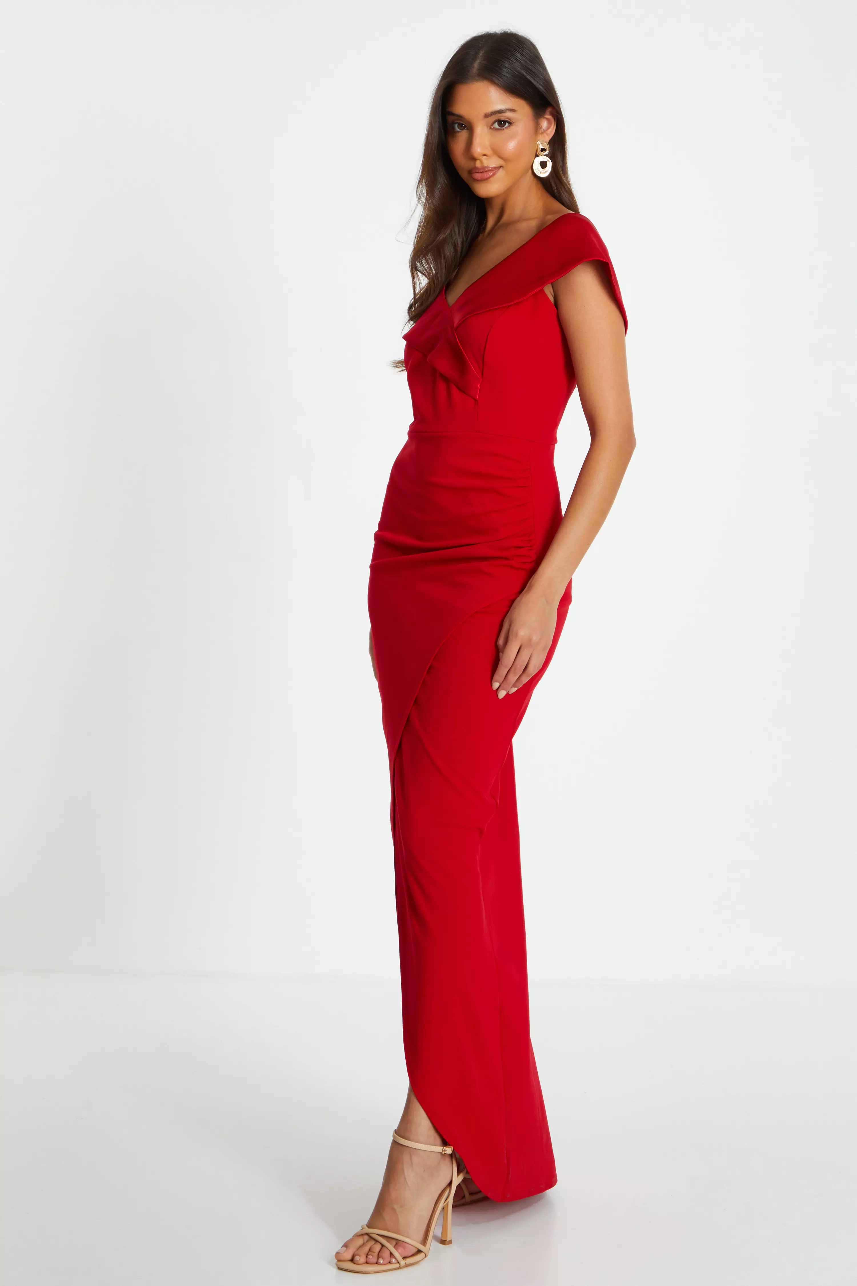 Red Bardot Wrap Maxi Dress