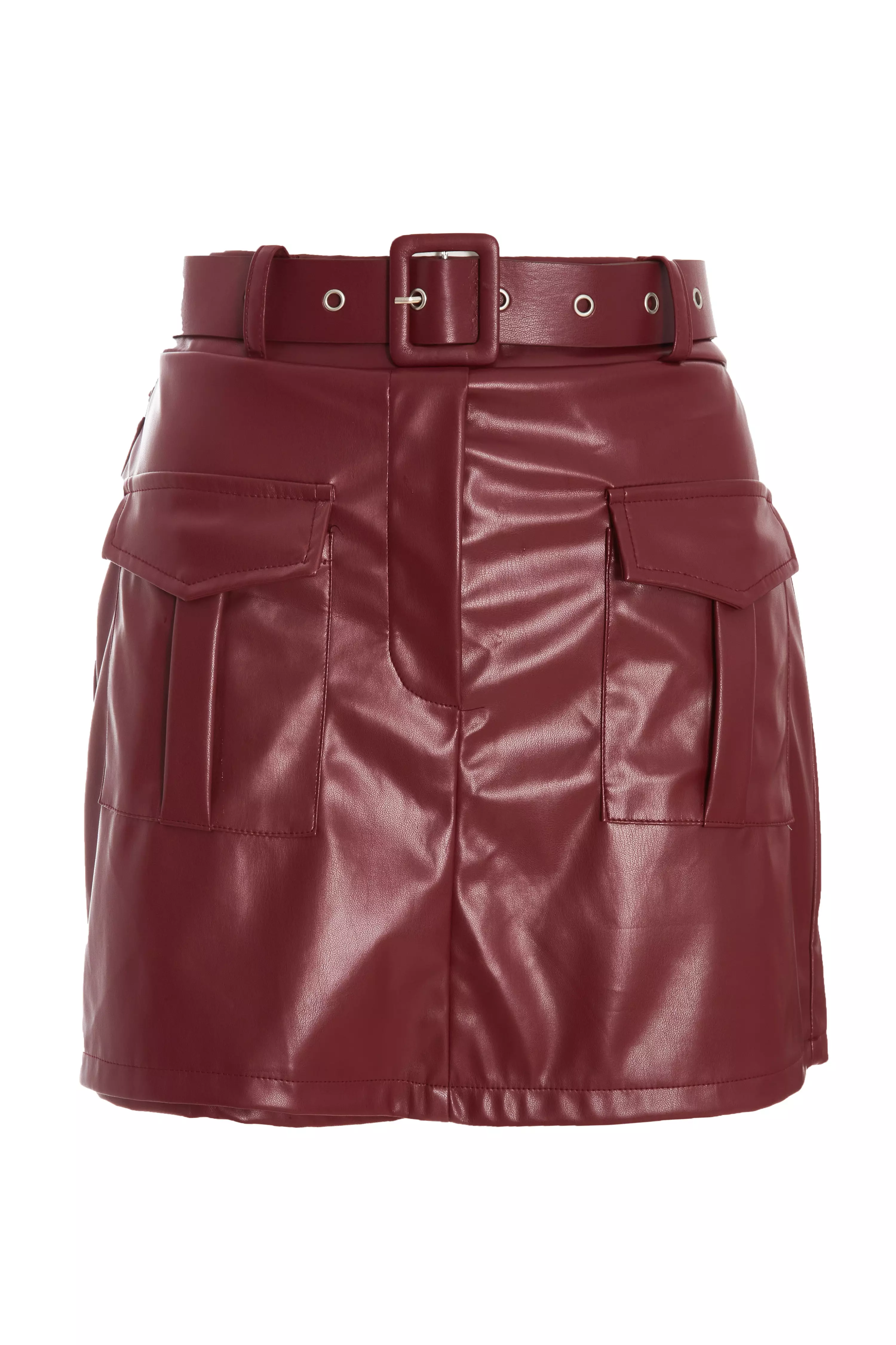 Dark Red Faux Leather Skort