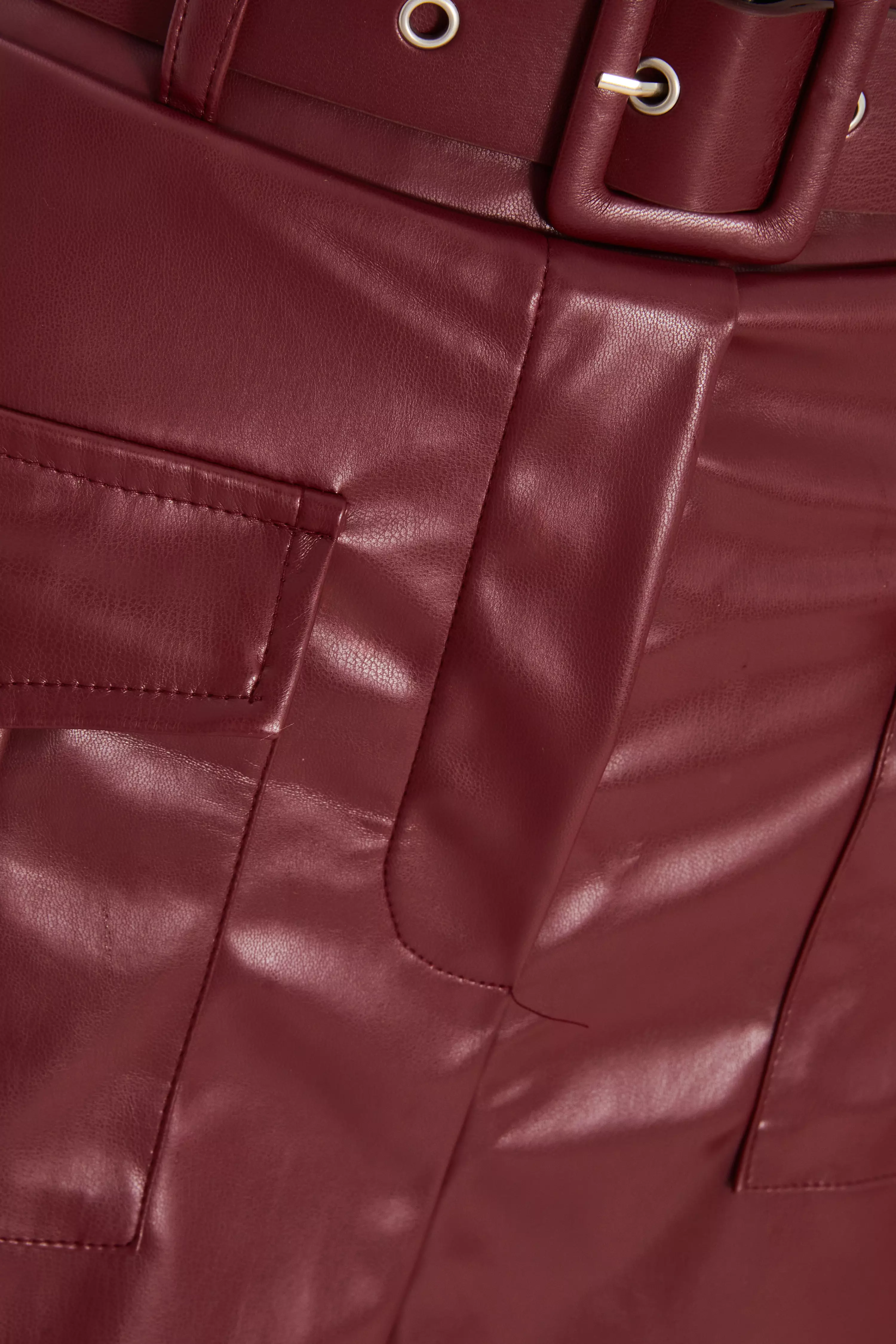 Dark Red Faux Leather Skort