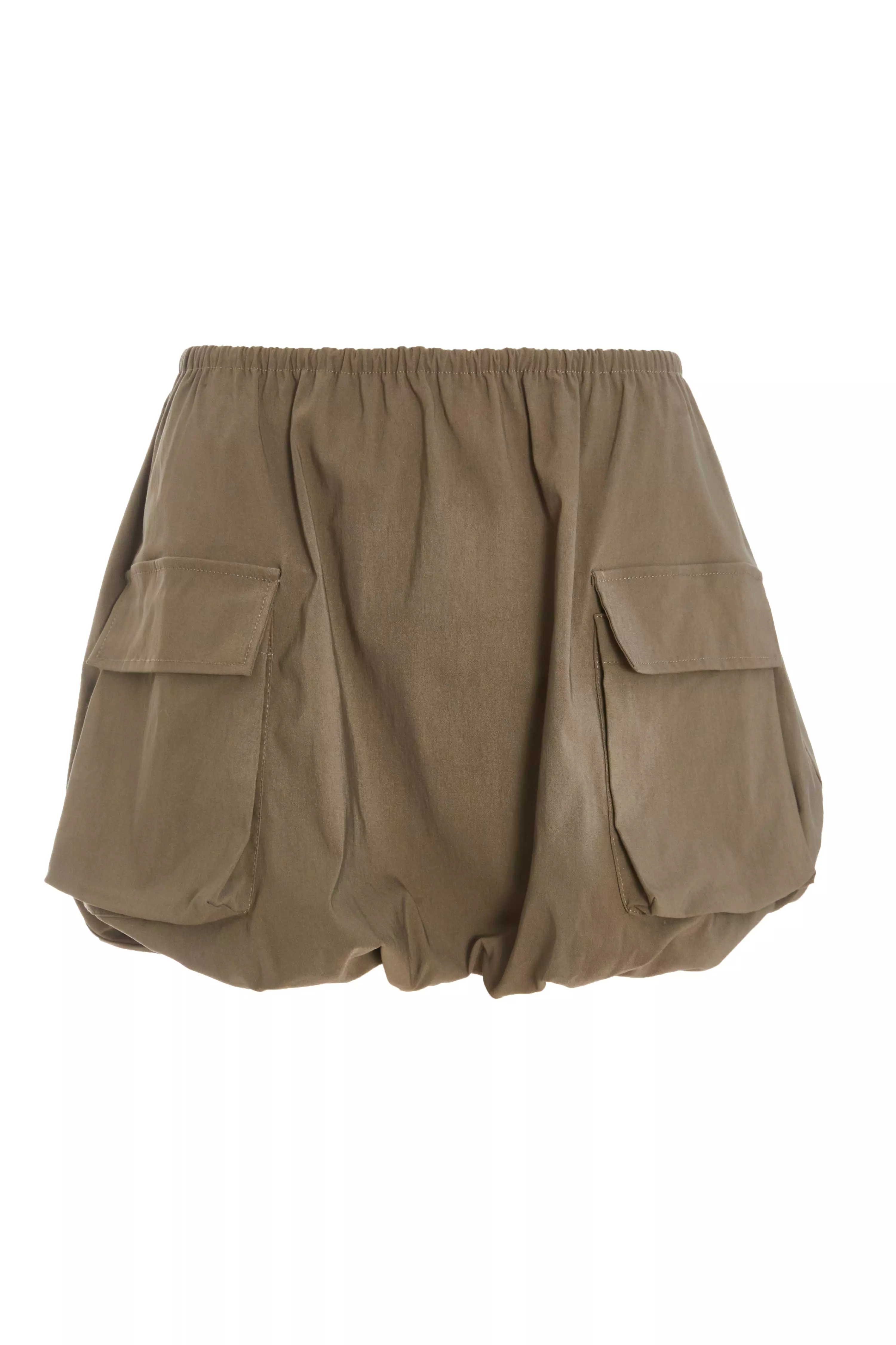 Khaki Puffball Mini Skirt