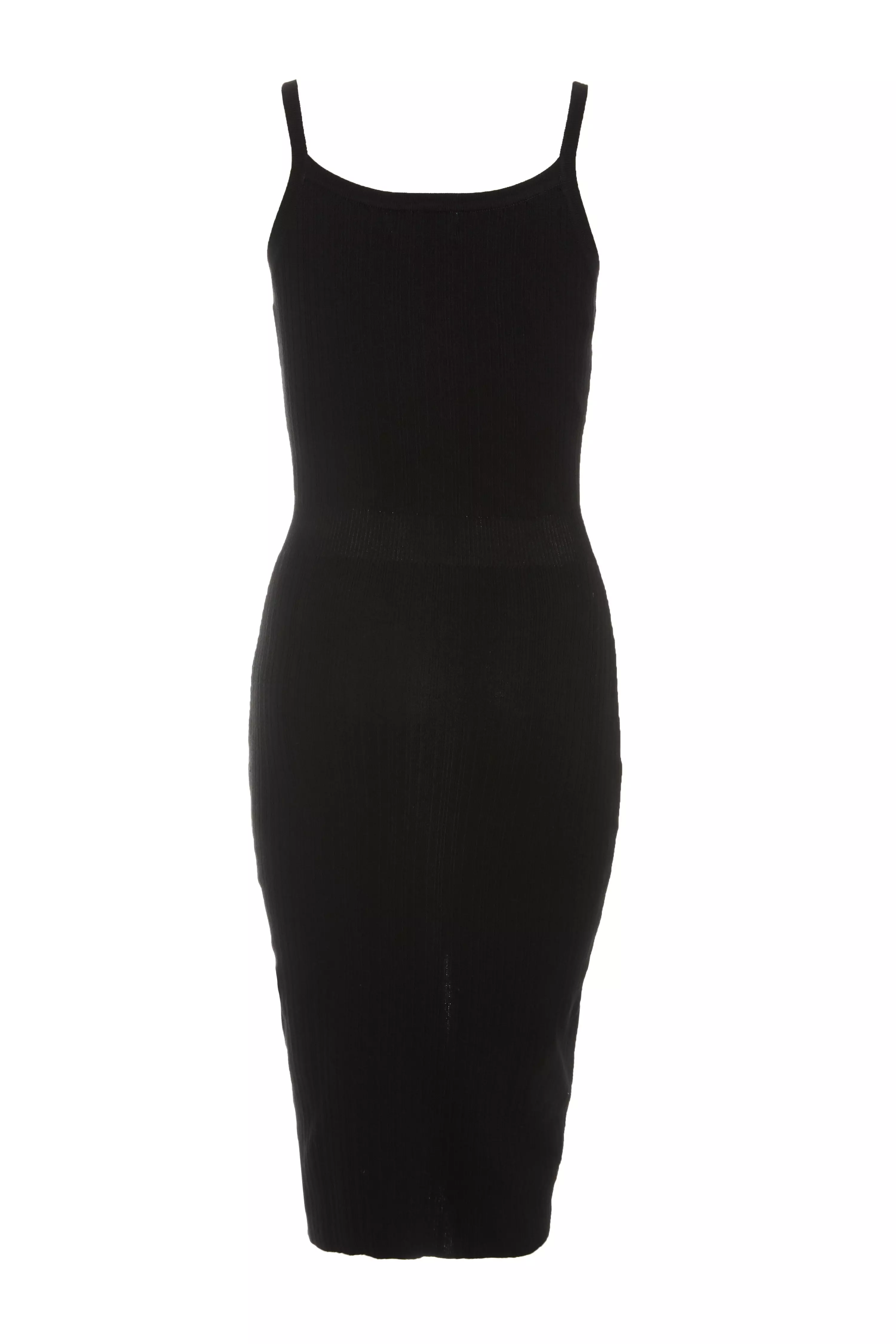 Black Knitted Button Front Midi Dress