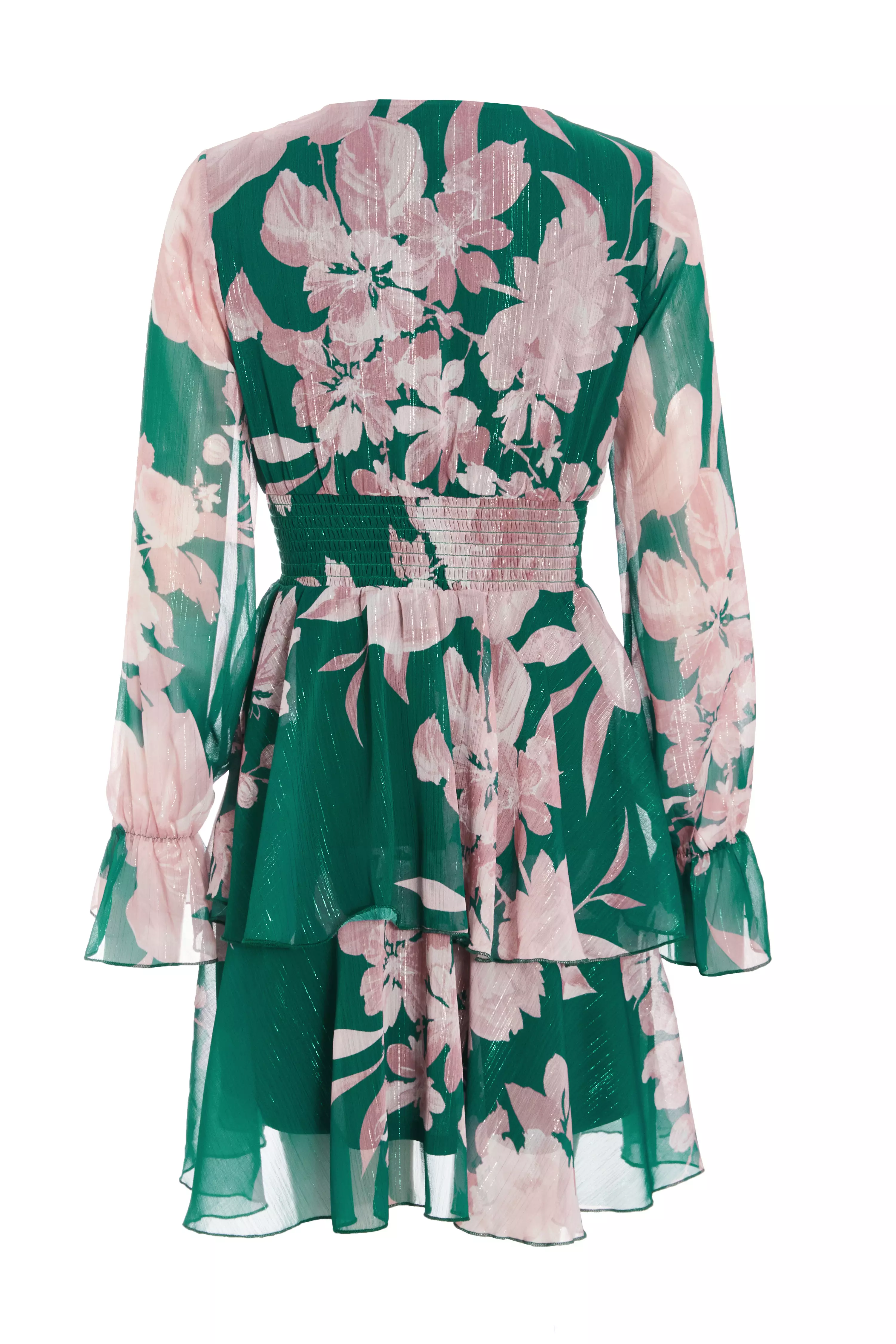 Bottle Green Floral Frill Skater Dress