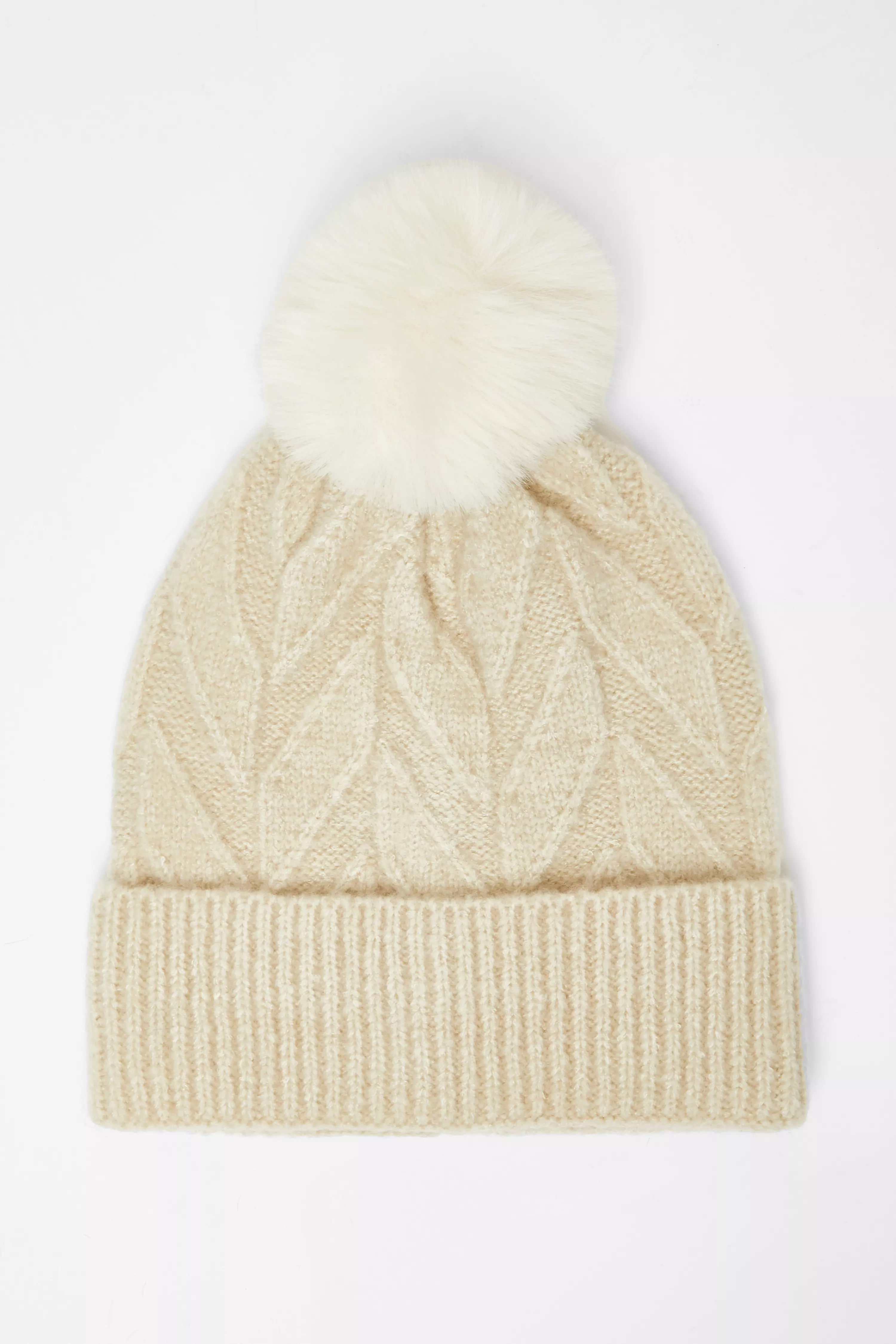 Beige Herringbone Knitted Hat