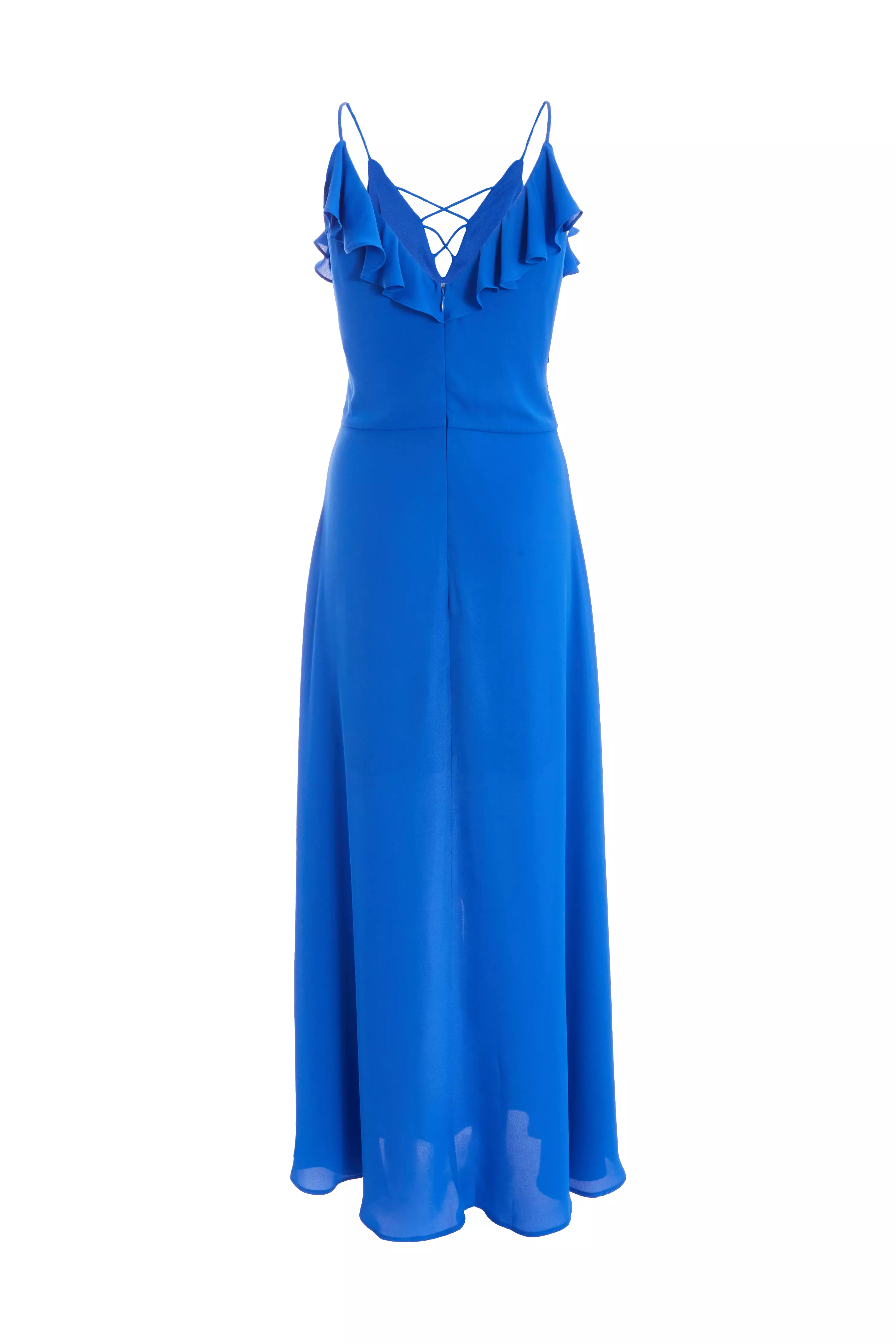 Blue Strappy Ruffle Chiffon Maxi Dress