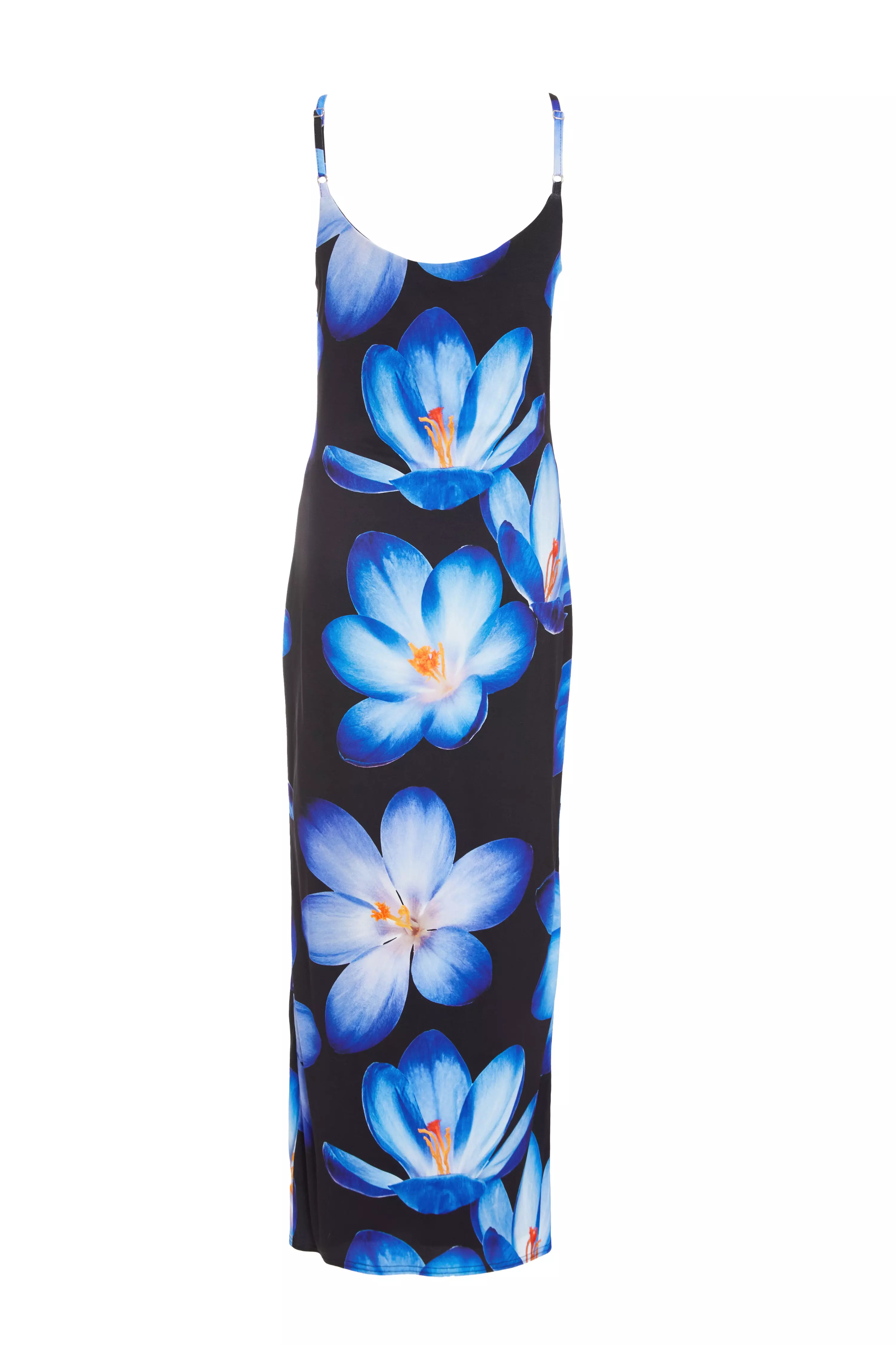 Blue Bold Floral Print Bodycon Maxi Dress