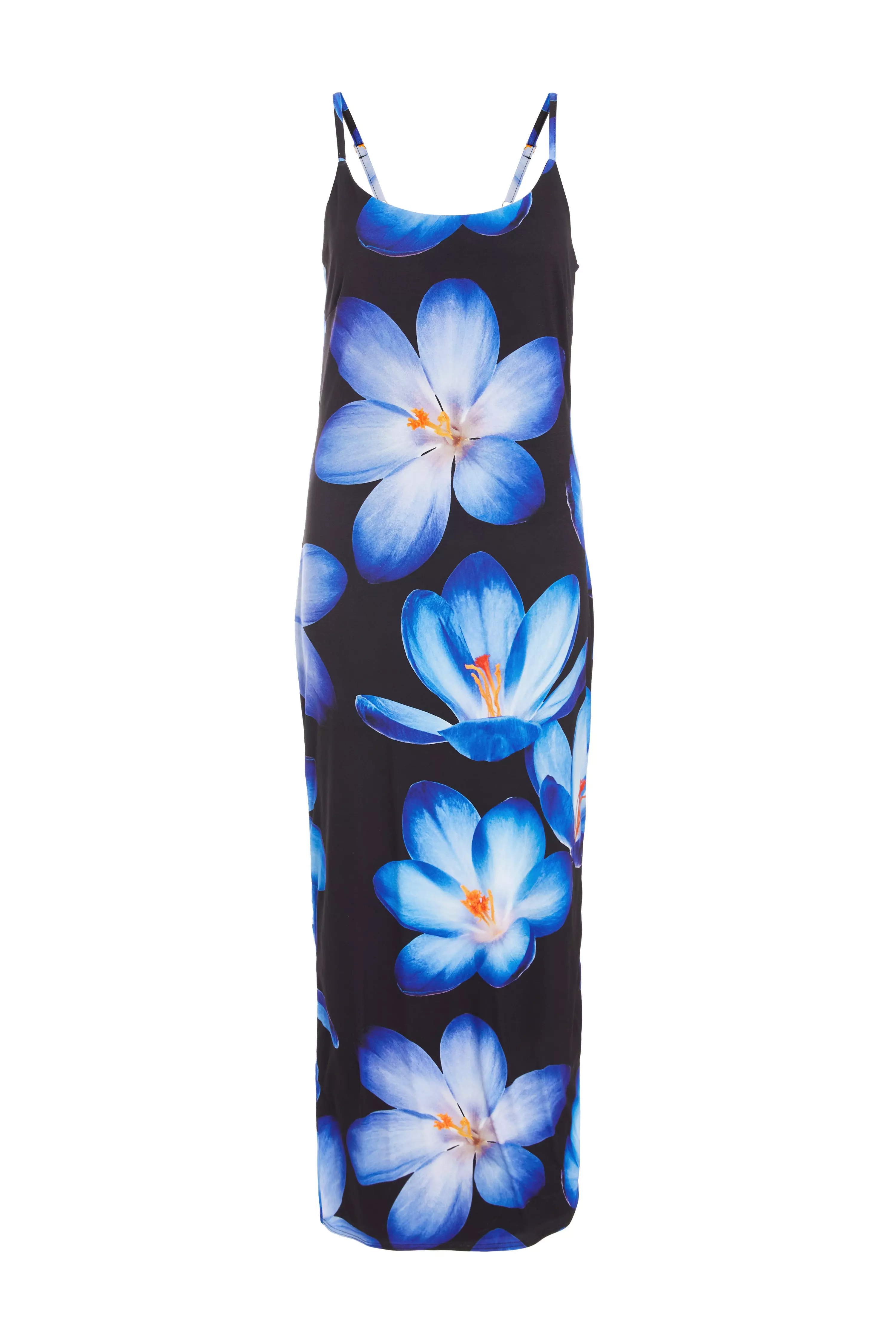 Blue Bold Floral Print Bodycon Maxi Dress