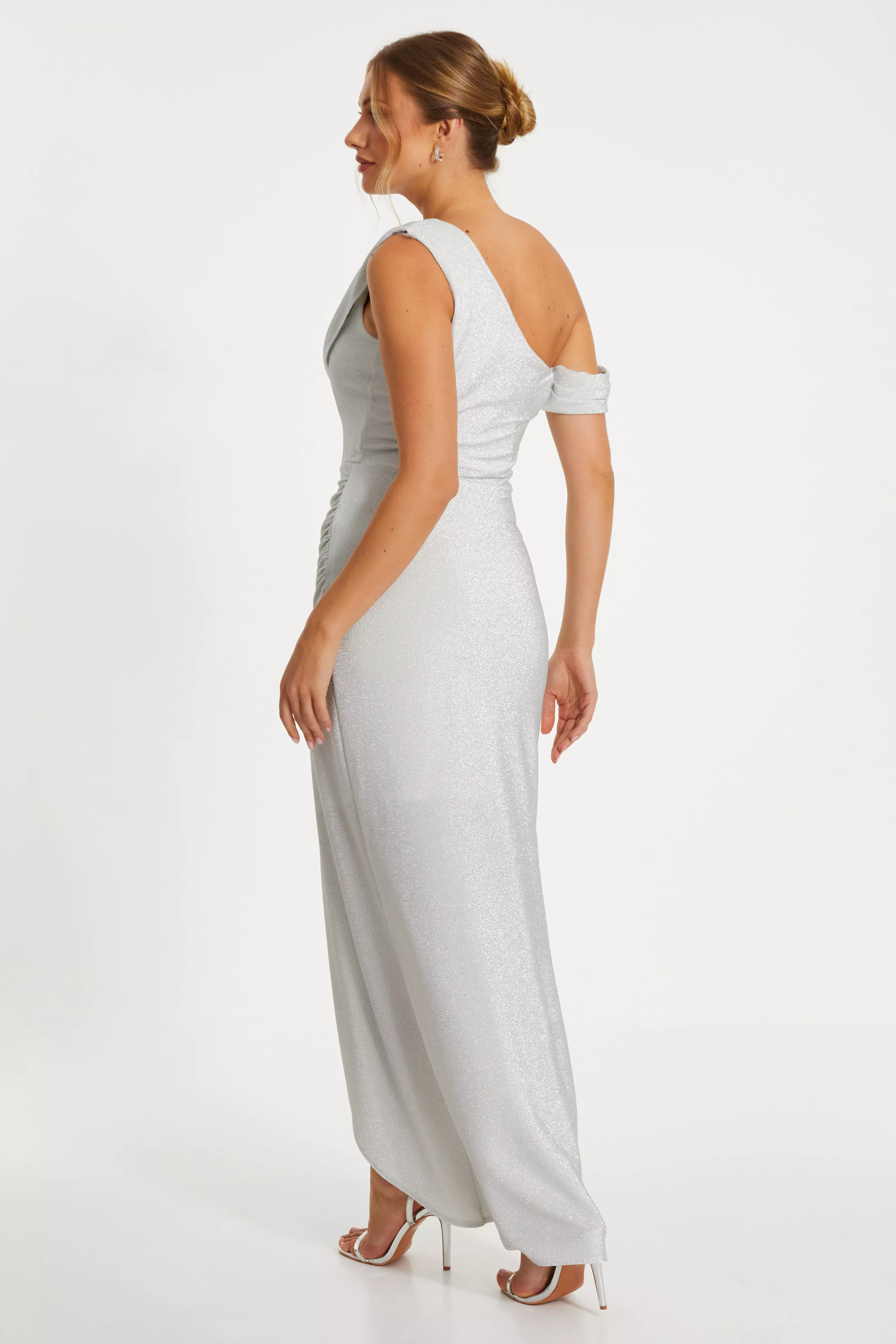 Silver Shimmer Wrap Maxi Dress