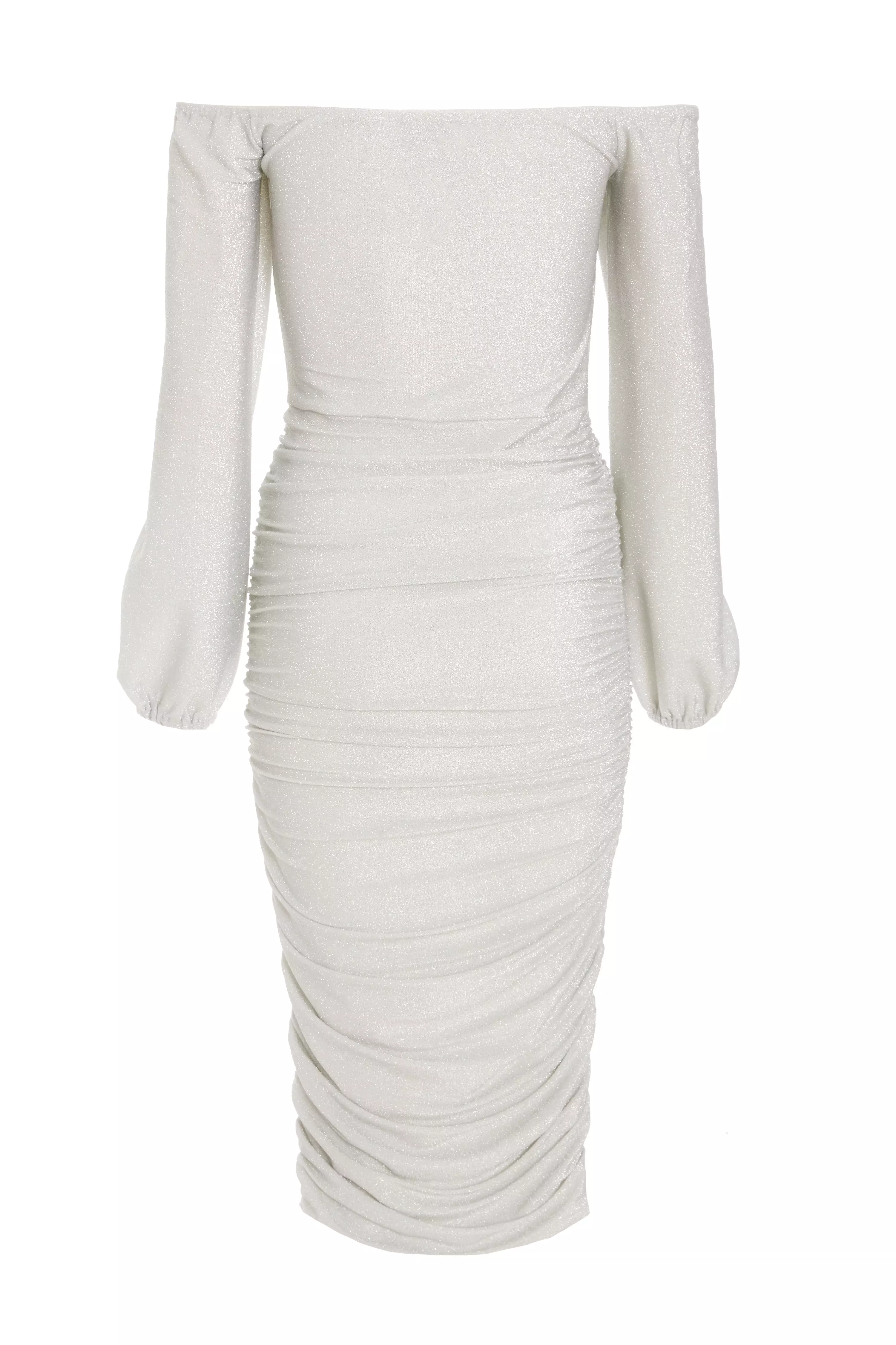 Sliver Shimmer Bardot Midi Dress