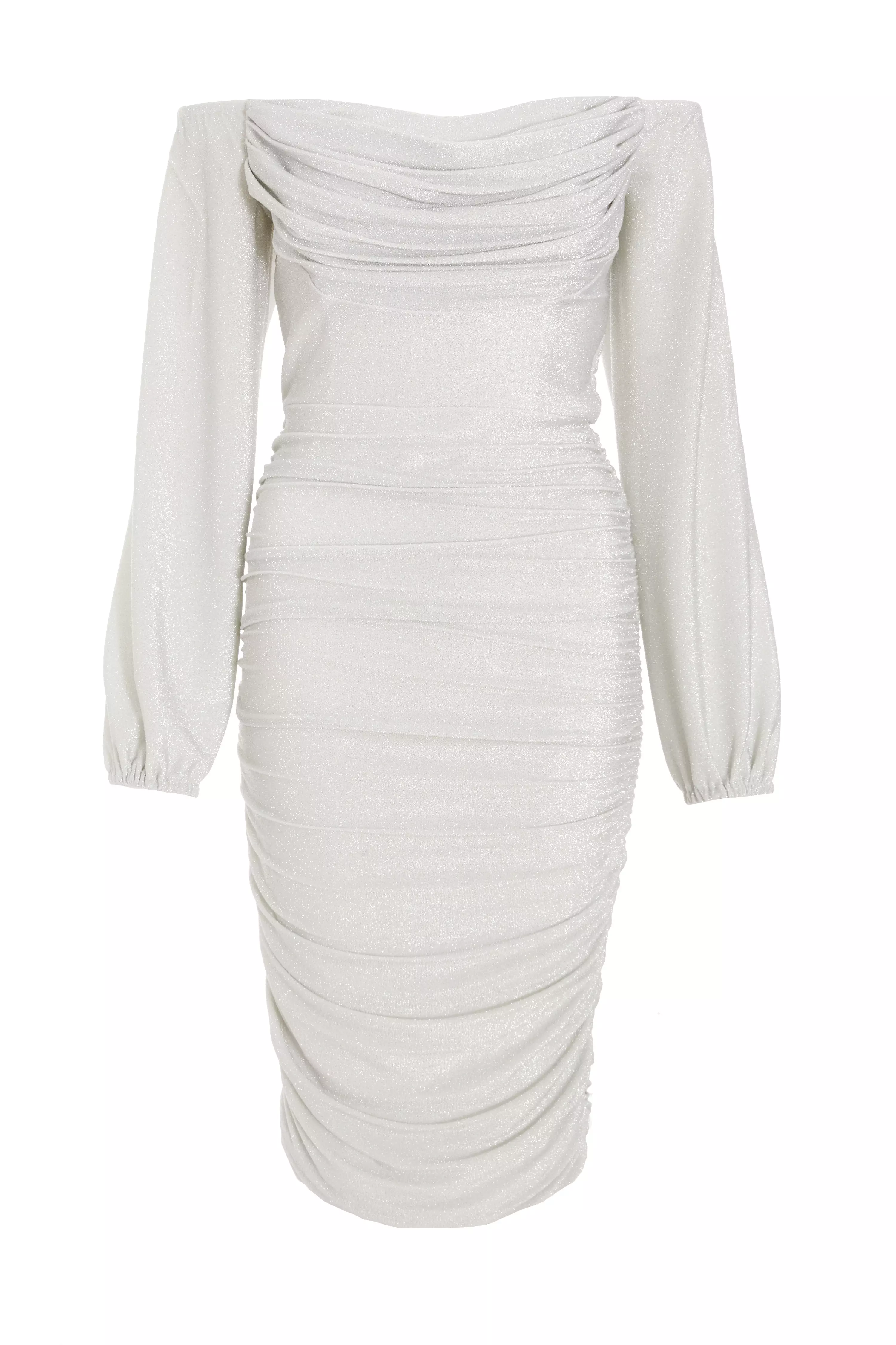 Sliver Shimmer Bardot Midi Dress