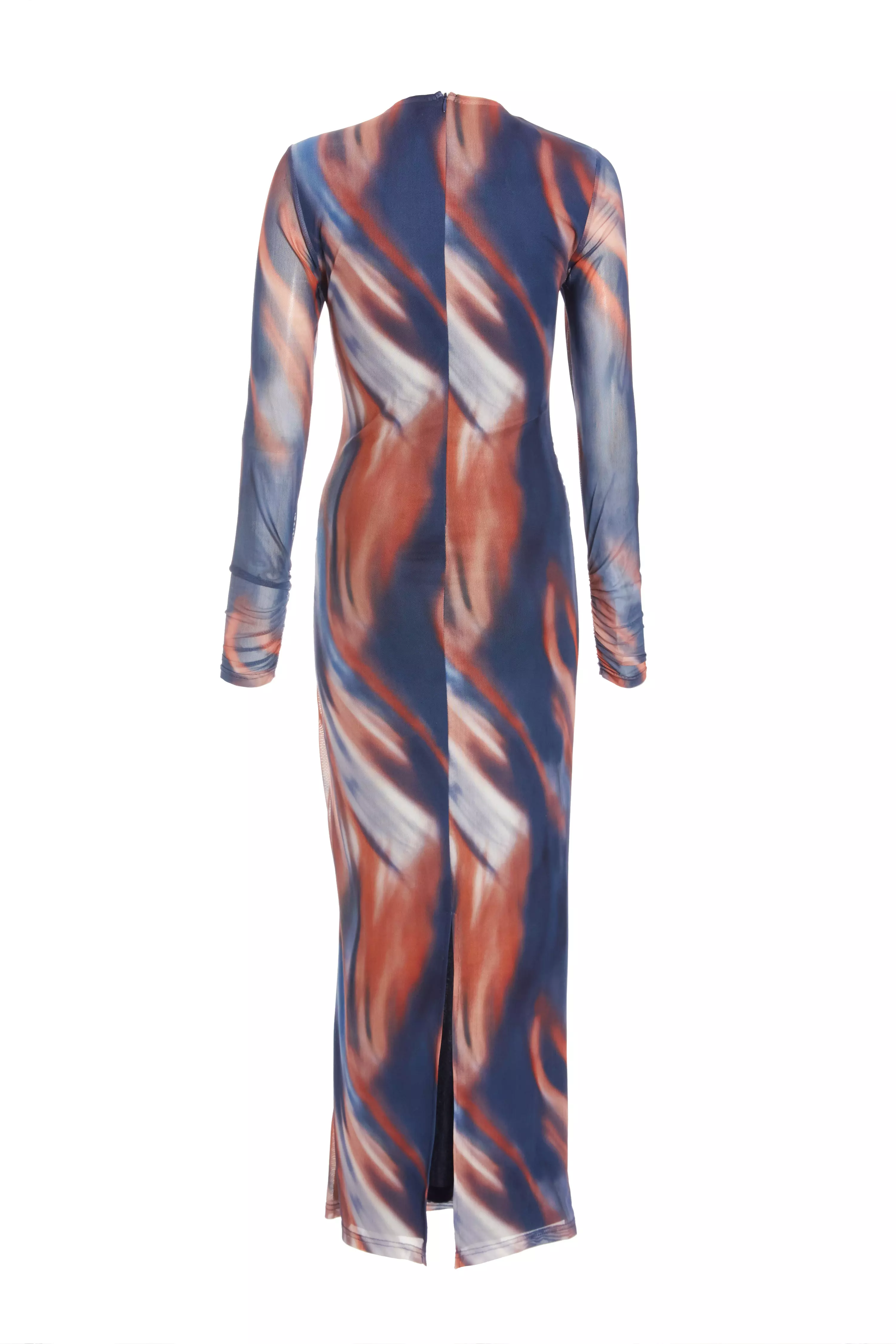 Blue Marble Print Mesh Midaxi Dress