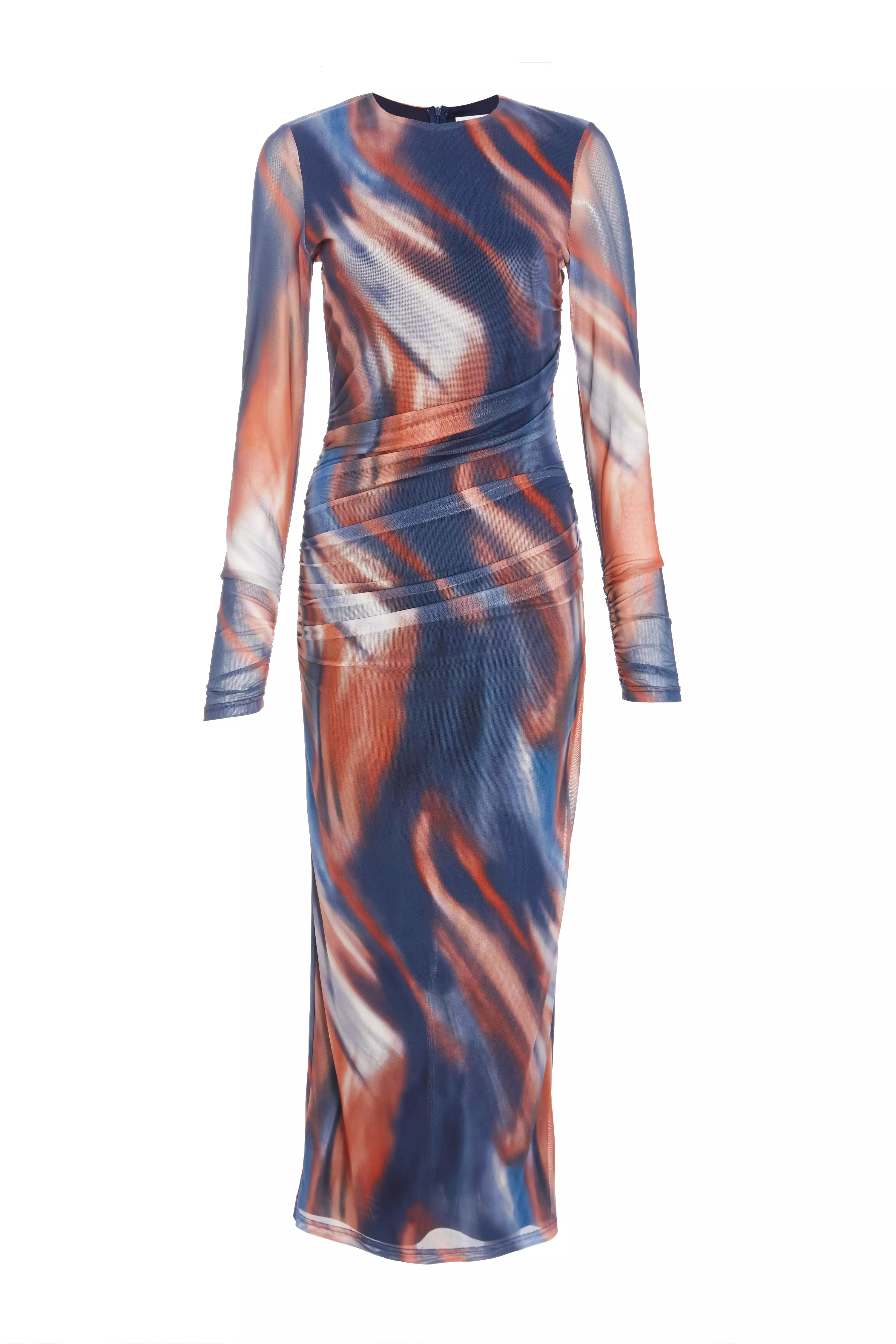 Blue Marble Print Mesh Midaxi Dress