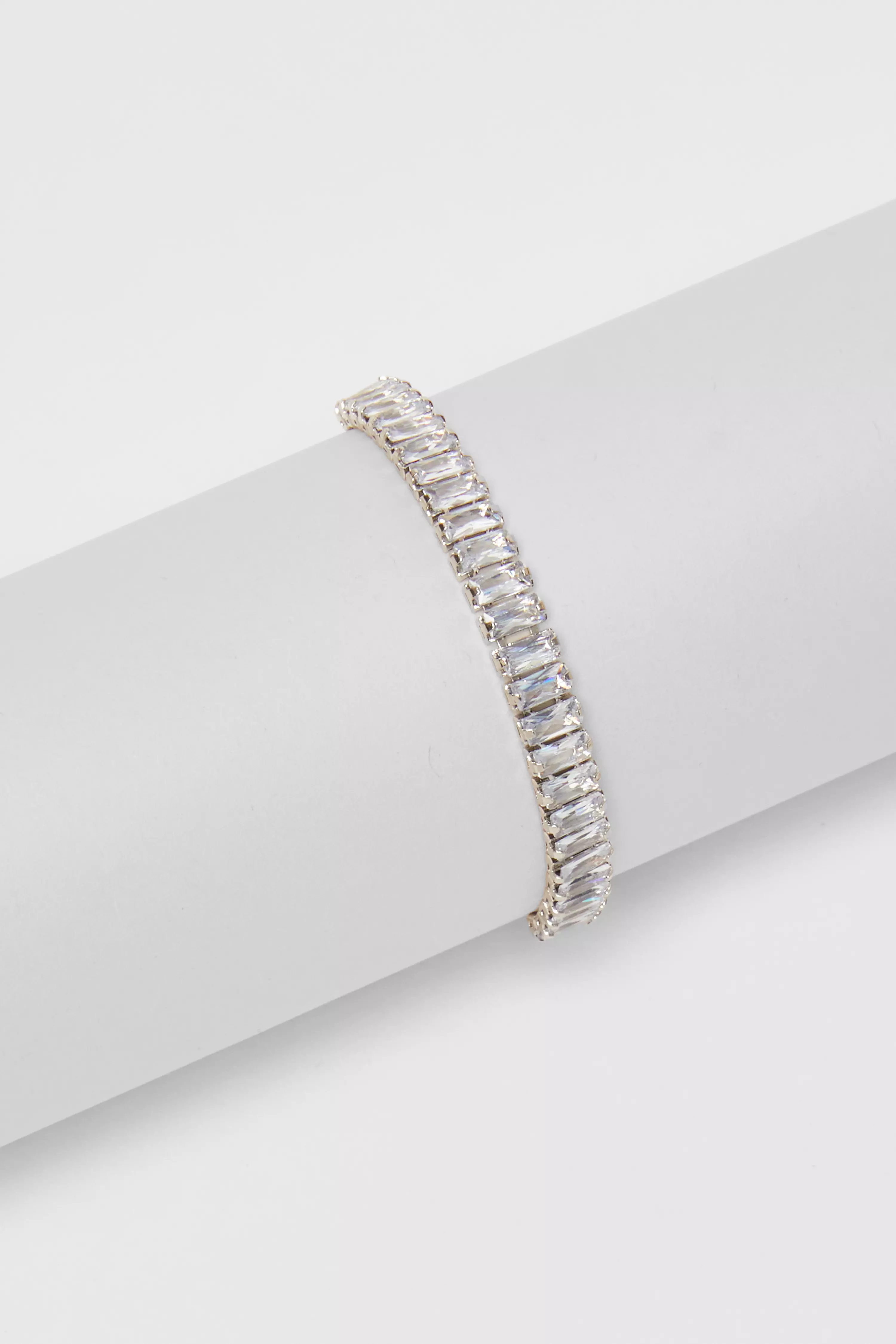 Silver Diamante Baguette Cut Bracelet