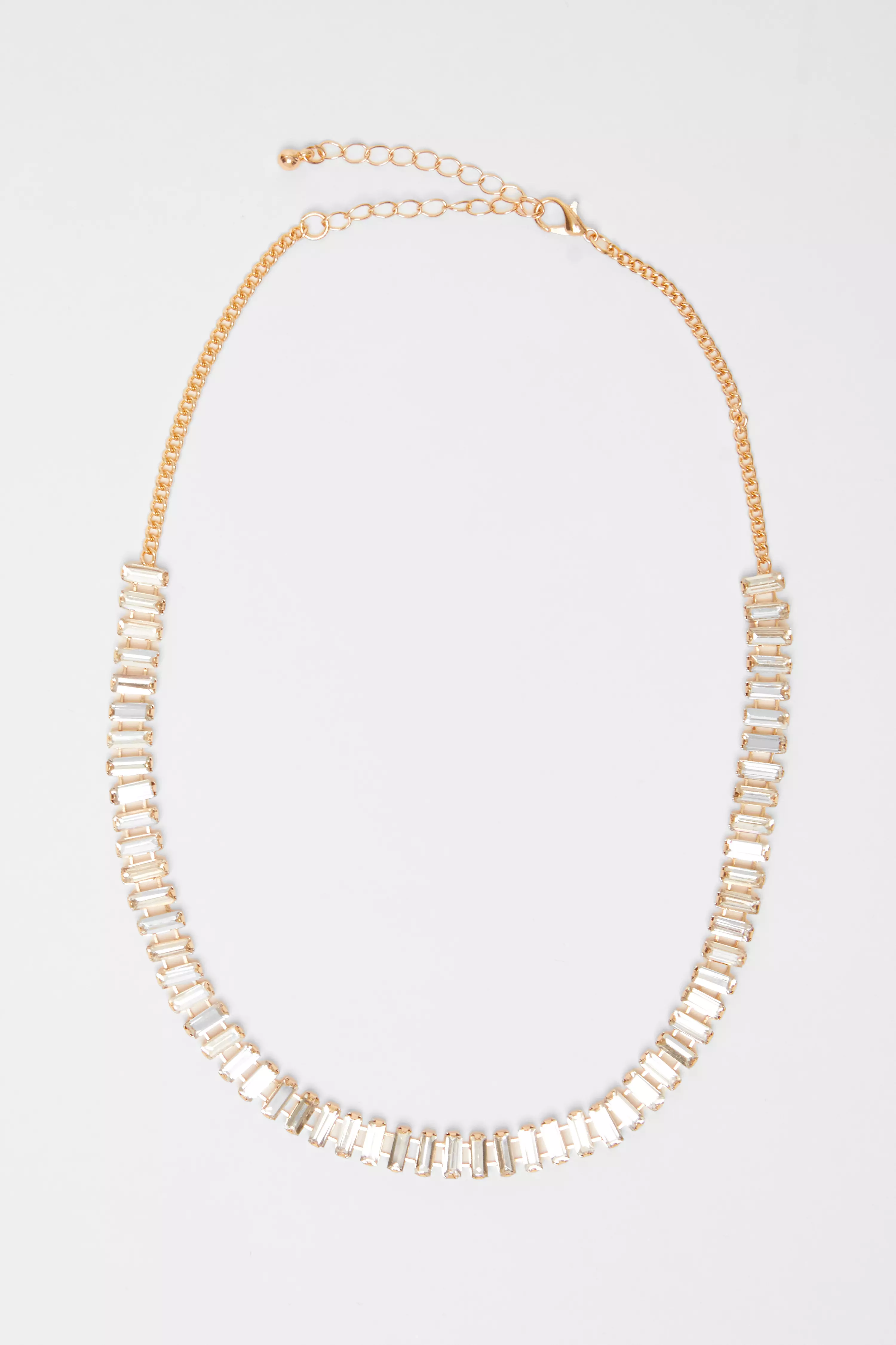 Gold Diamante Baguette Cut Necklace