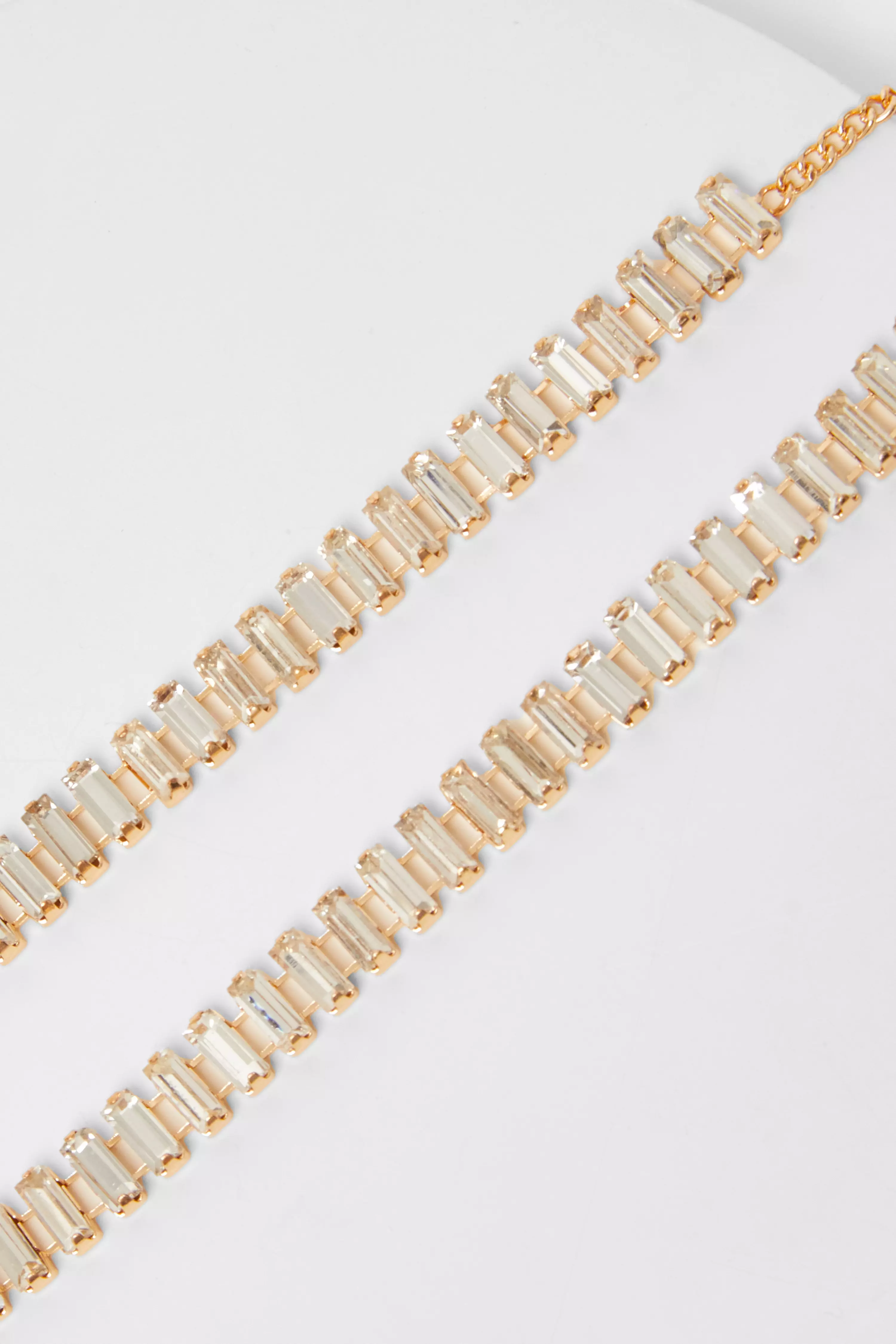 Gold Diamante Baguette Cut Necklace