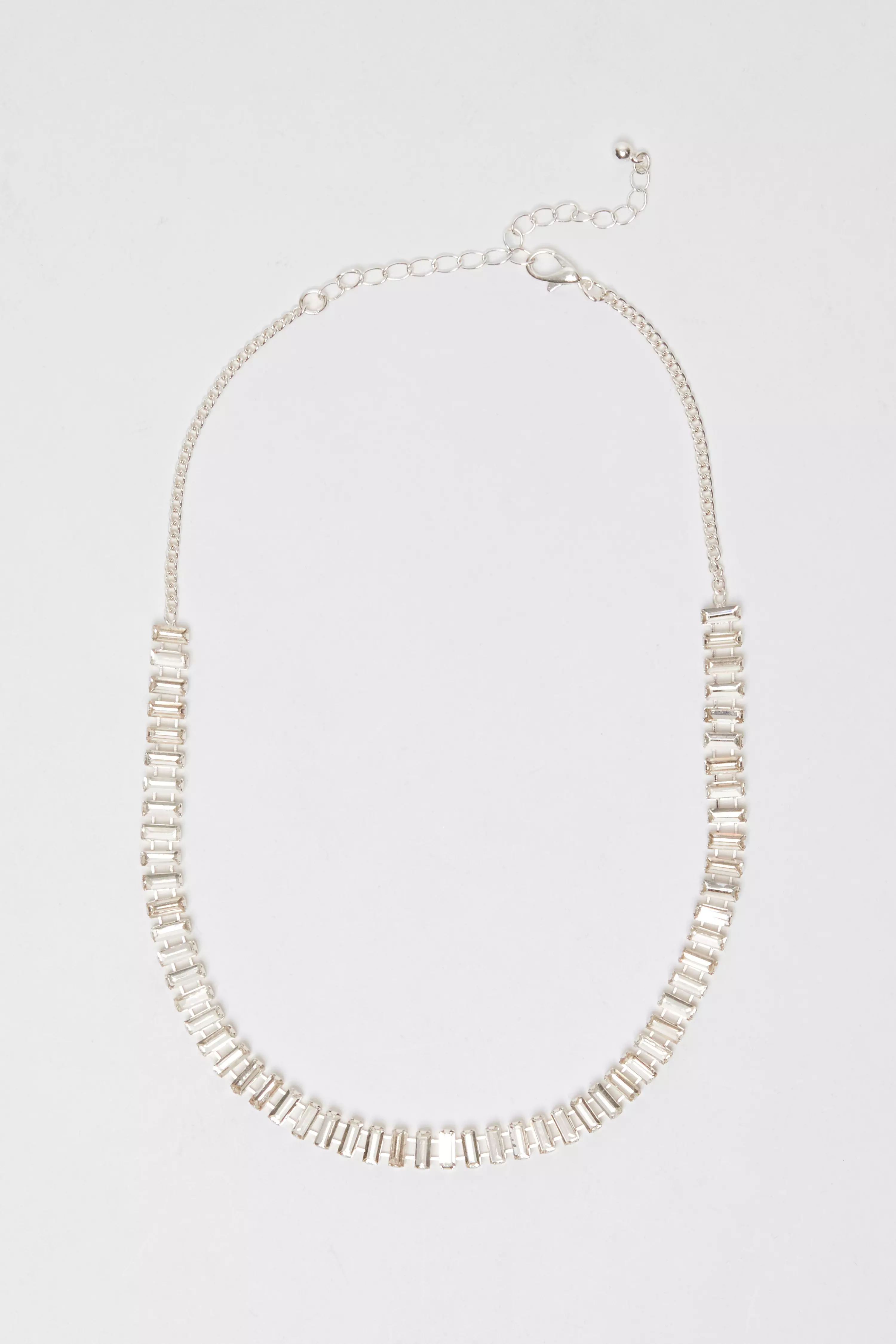 Silver Diamante Baguette Cut Necklace