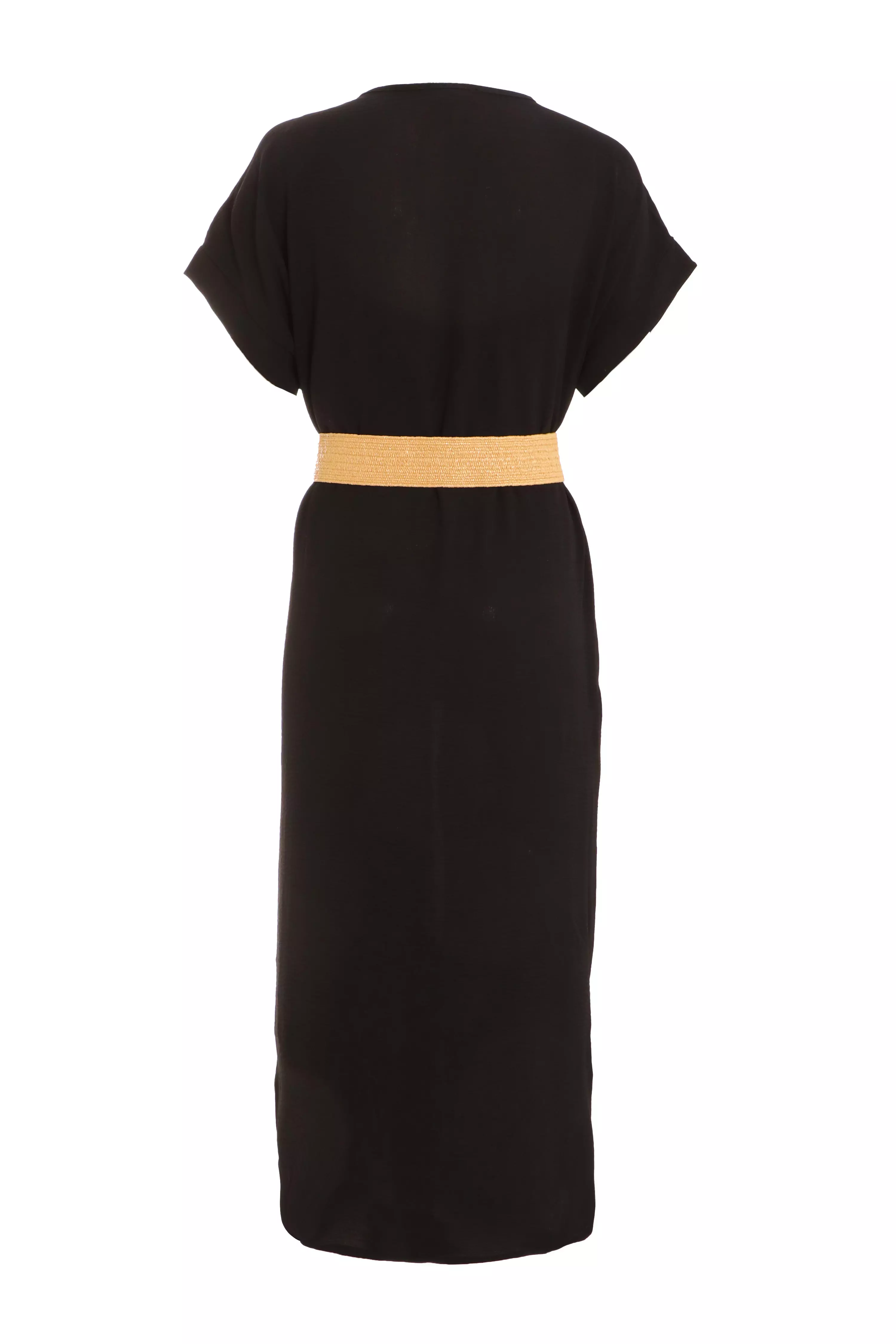 Black Belted Midi Shirt Dress