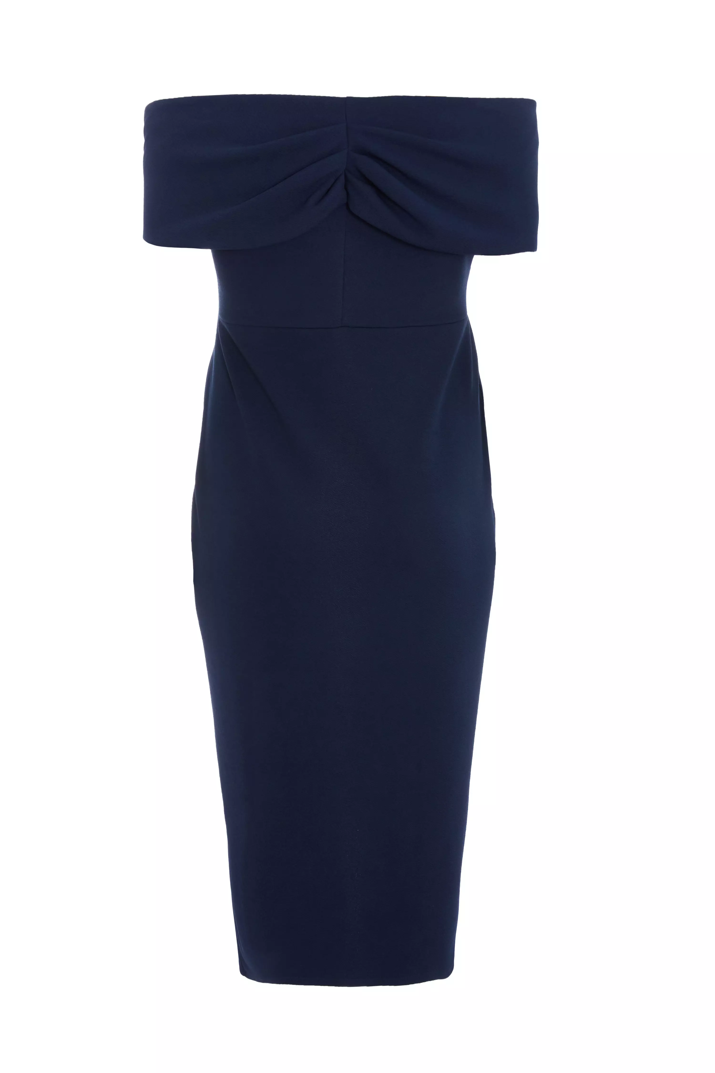 Navy Curve Bardot Pleated Wrap Midi Dress