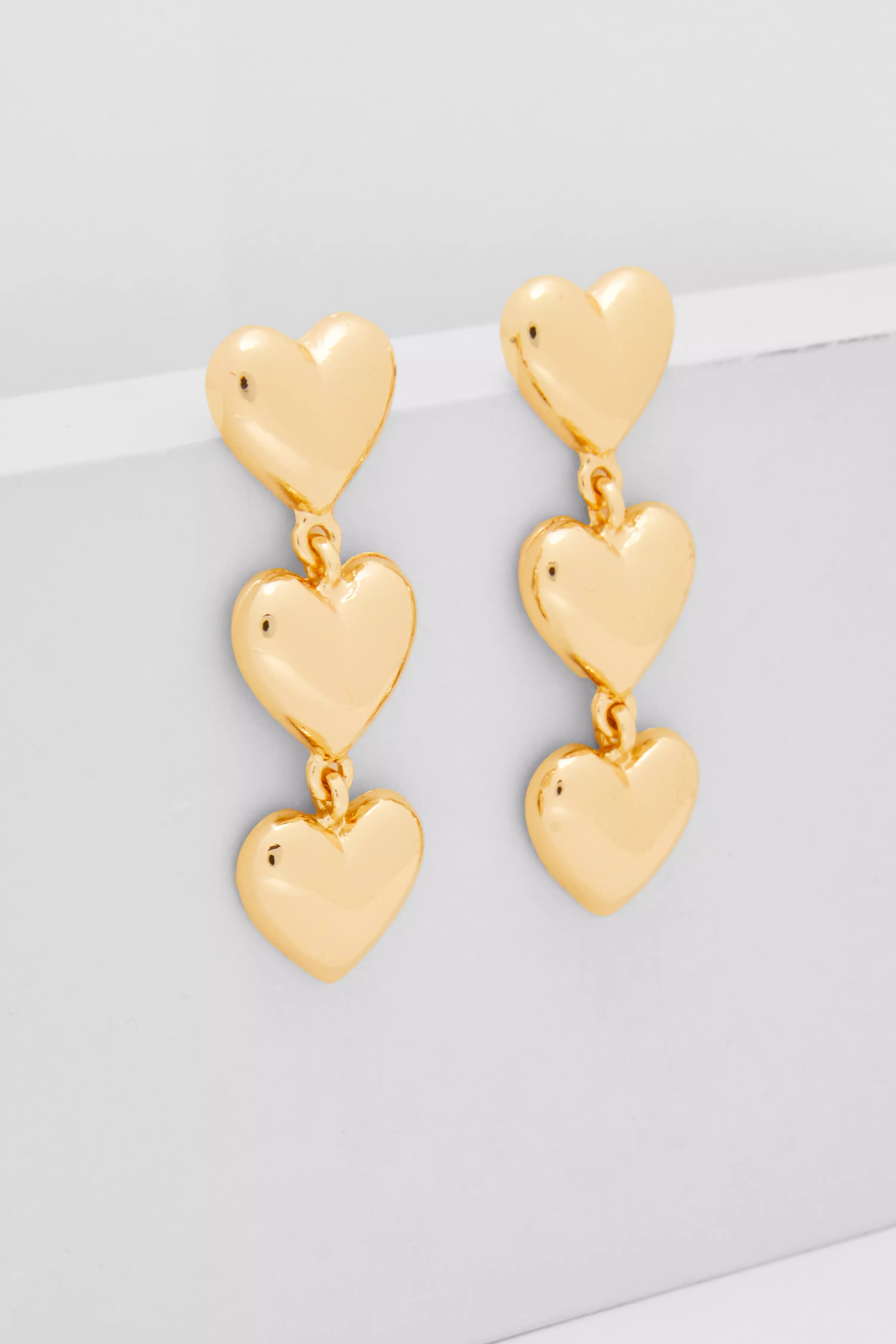 Gold Heart Drop Earrings