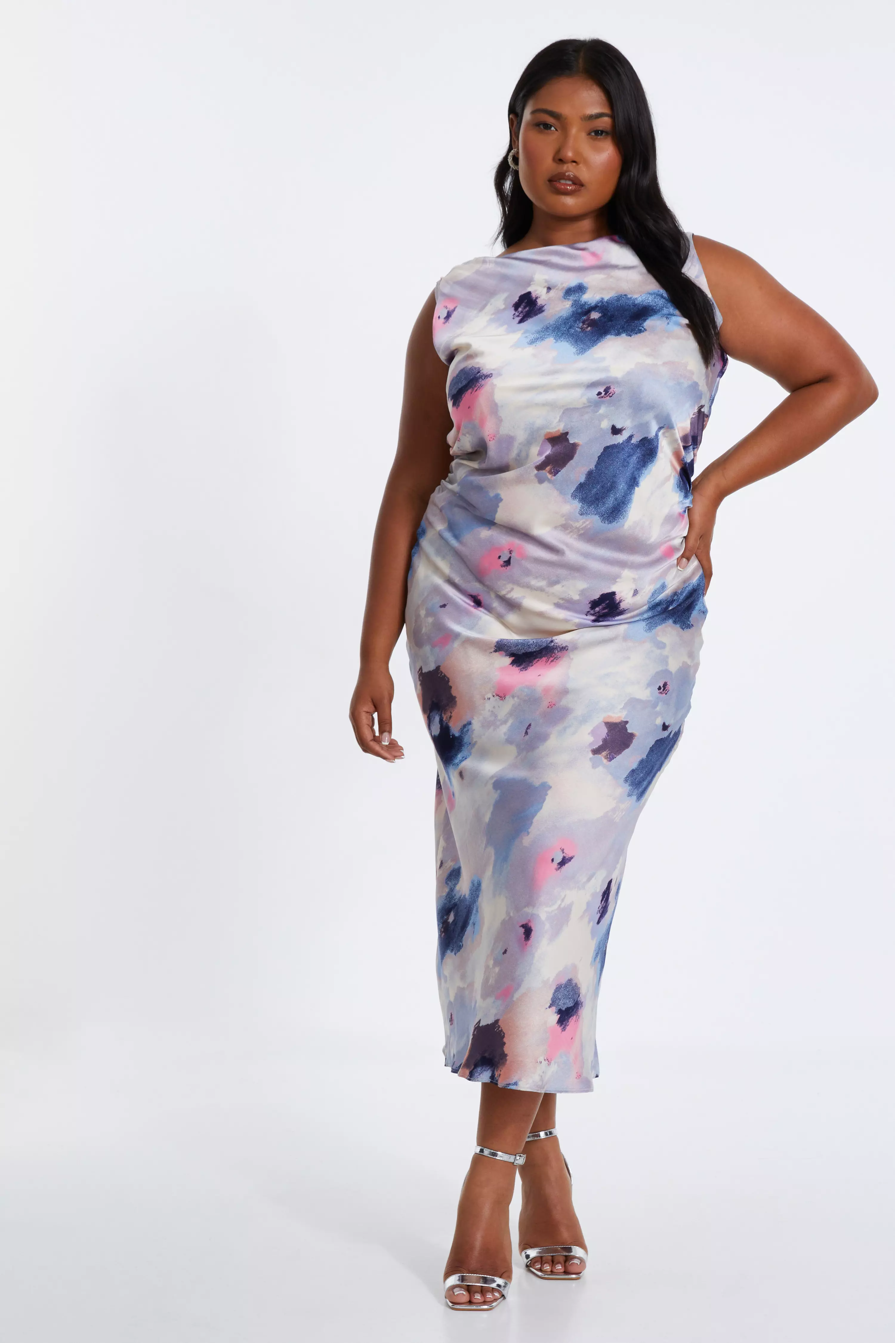 Curve Multicoloured Marble Print Maxi Dress