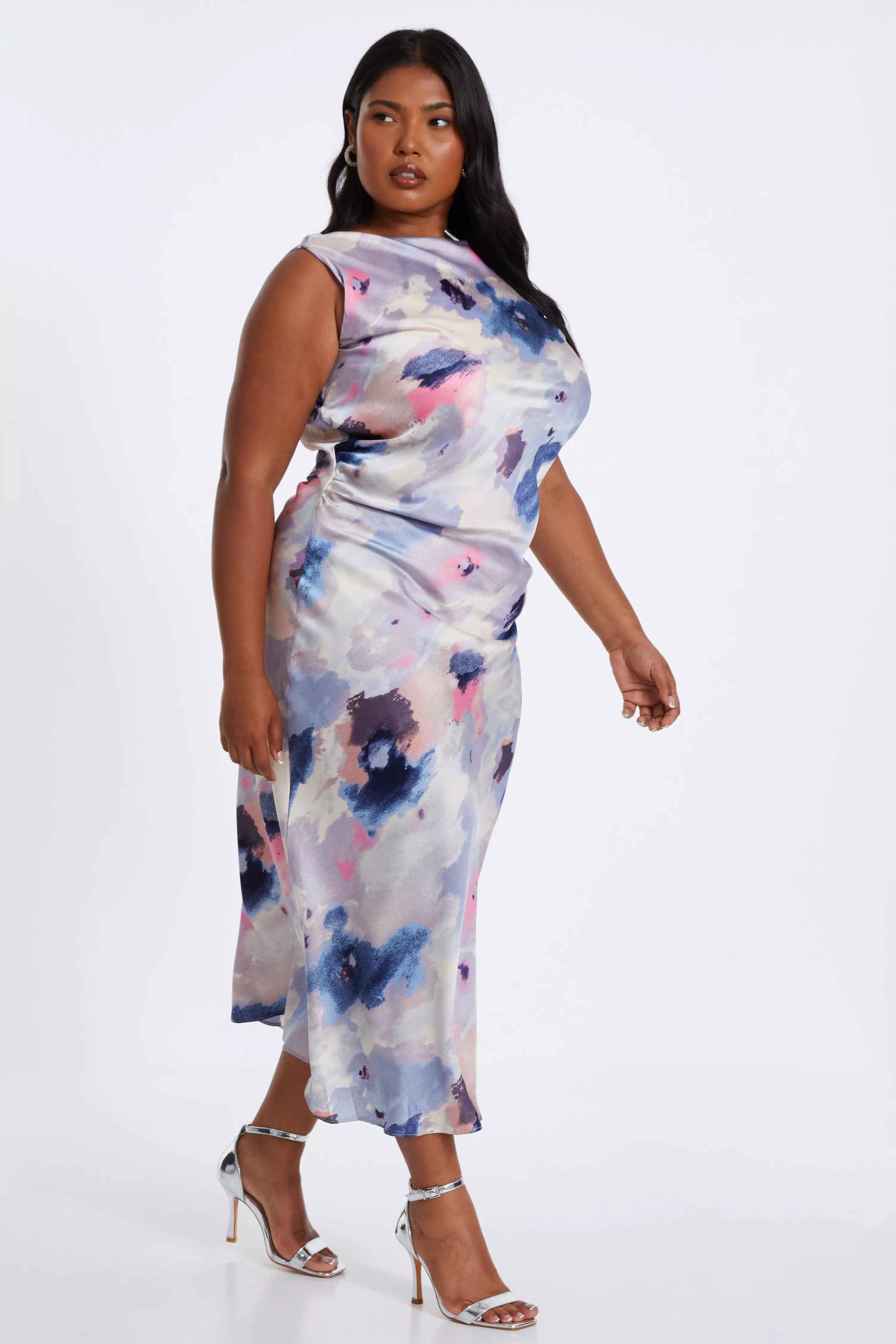 Curve Multicoloured Marble Print Maxi Dress