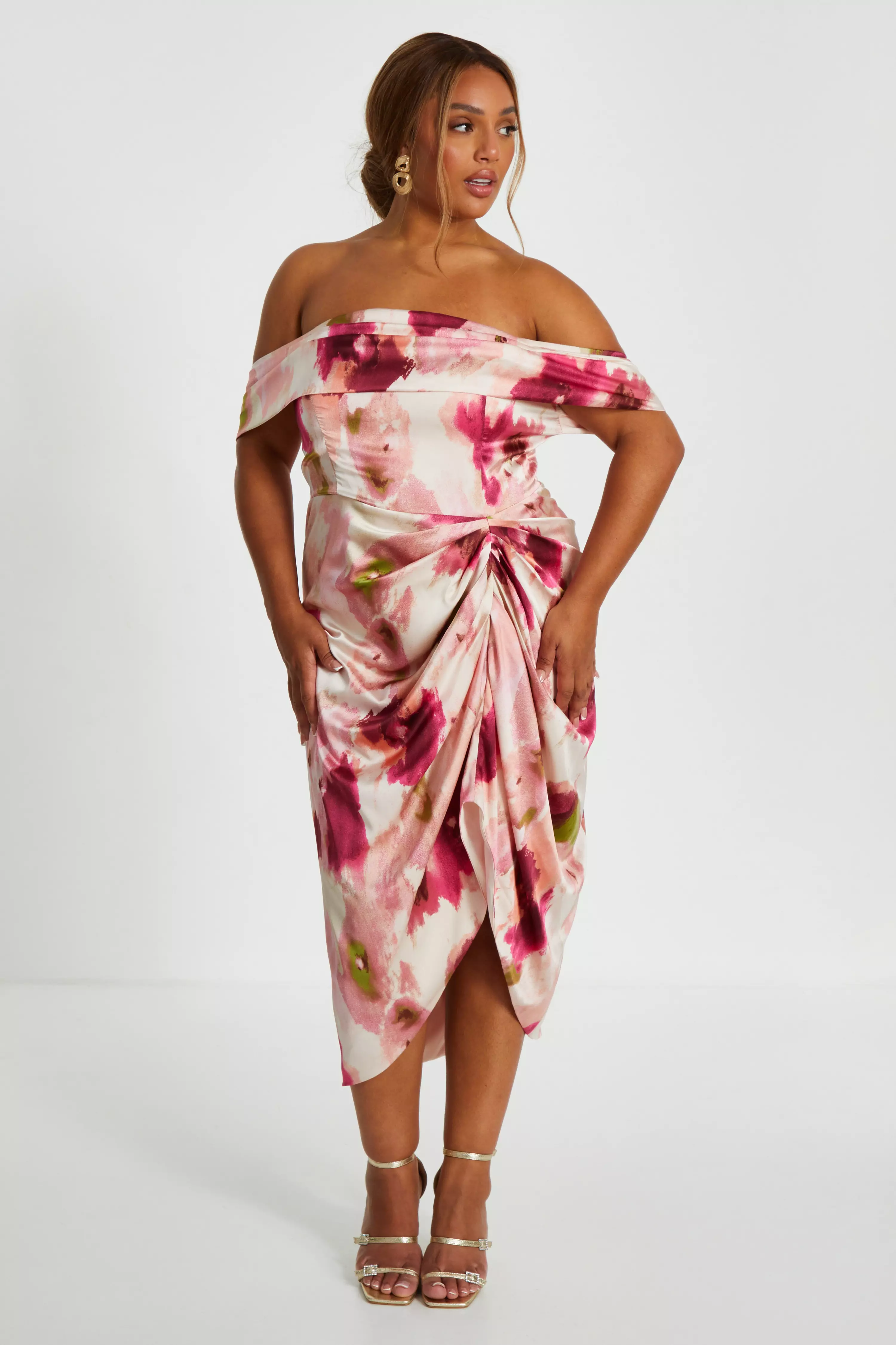 Curve Pink Marble Print Midi Dress