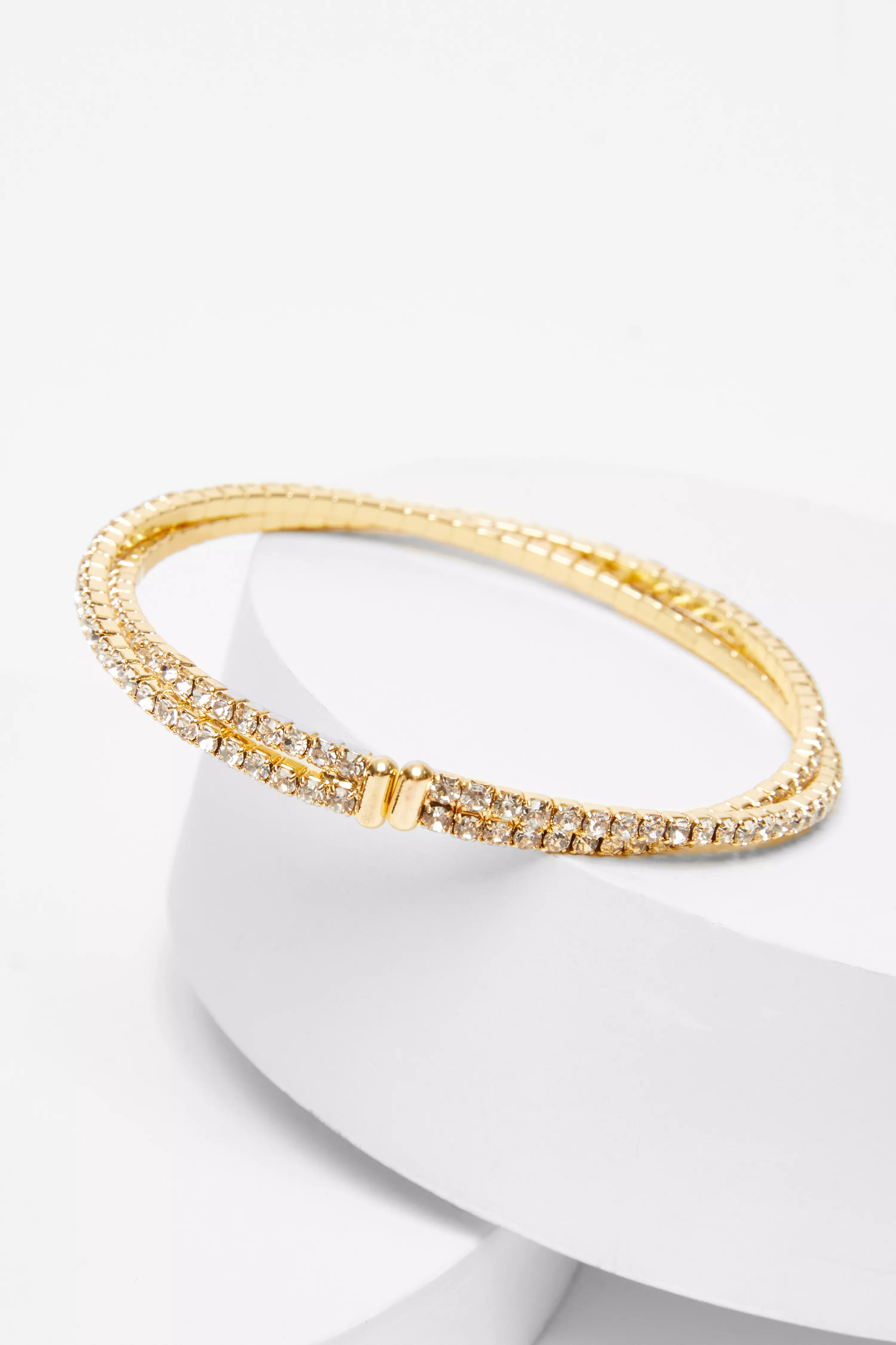 Gold Diamante Twist Cuff Bracelet