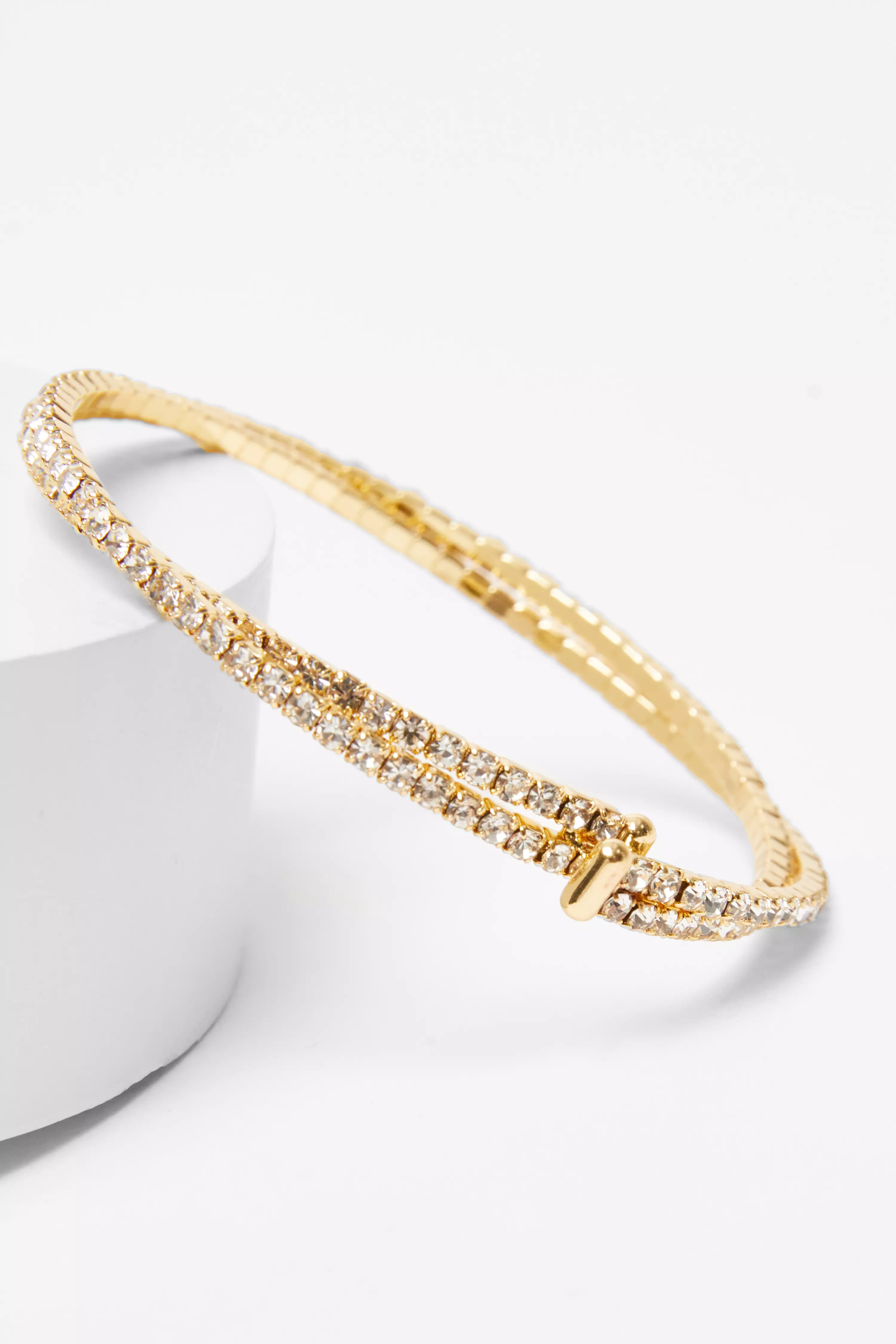 Gold Diamante Twist Cuff Bracelet