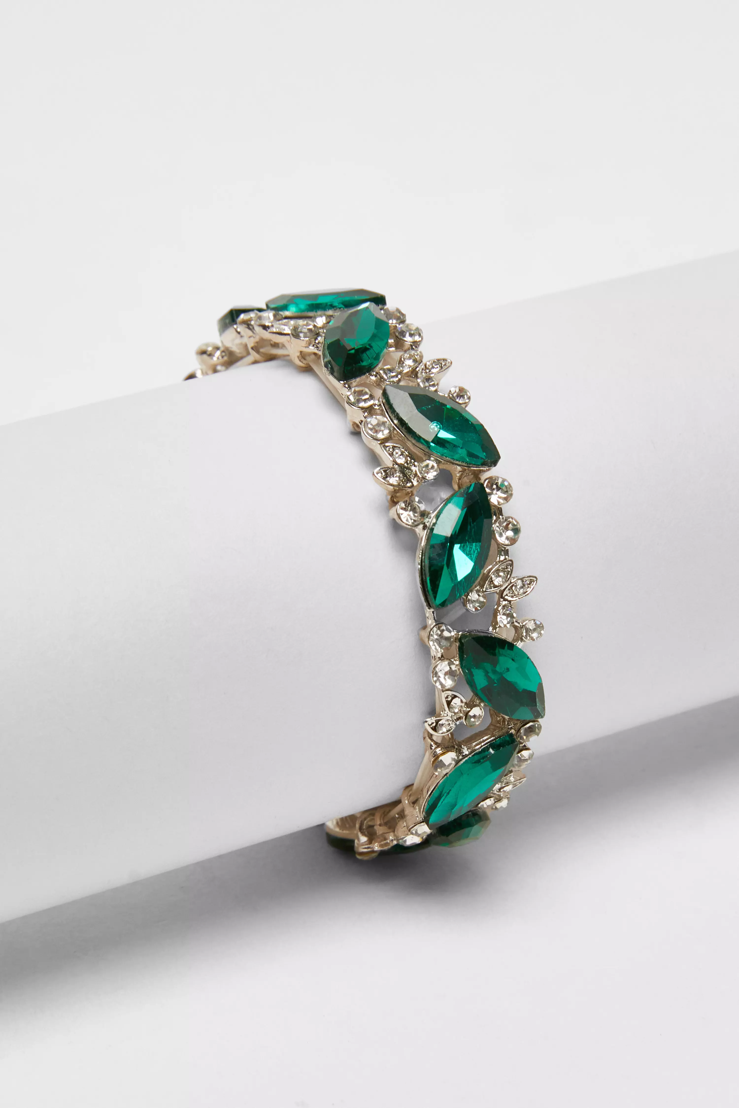 Green Diamante Oval Jewel Bracelet