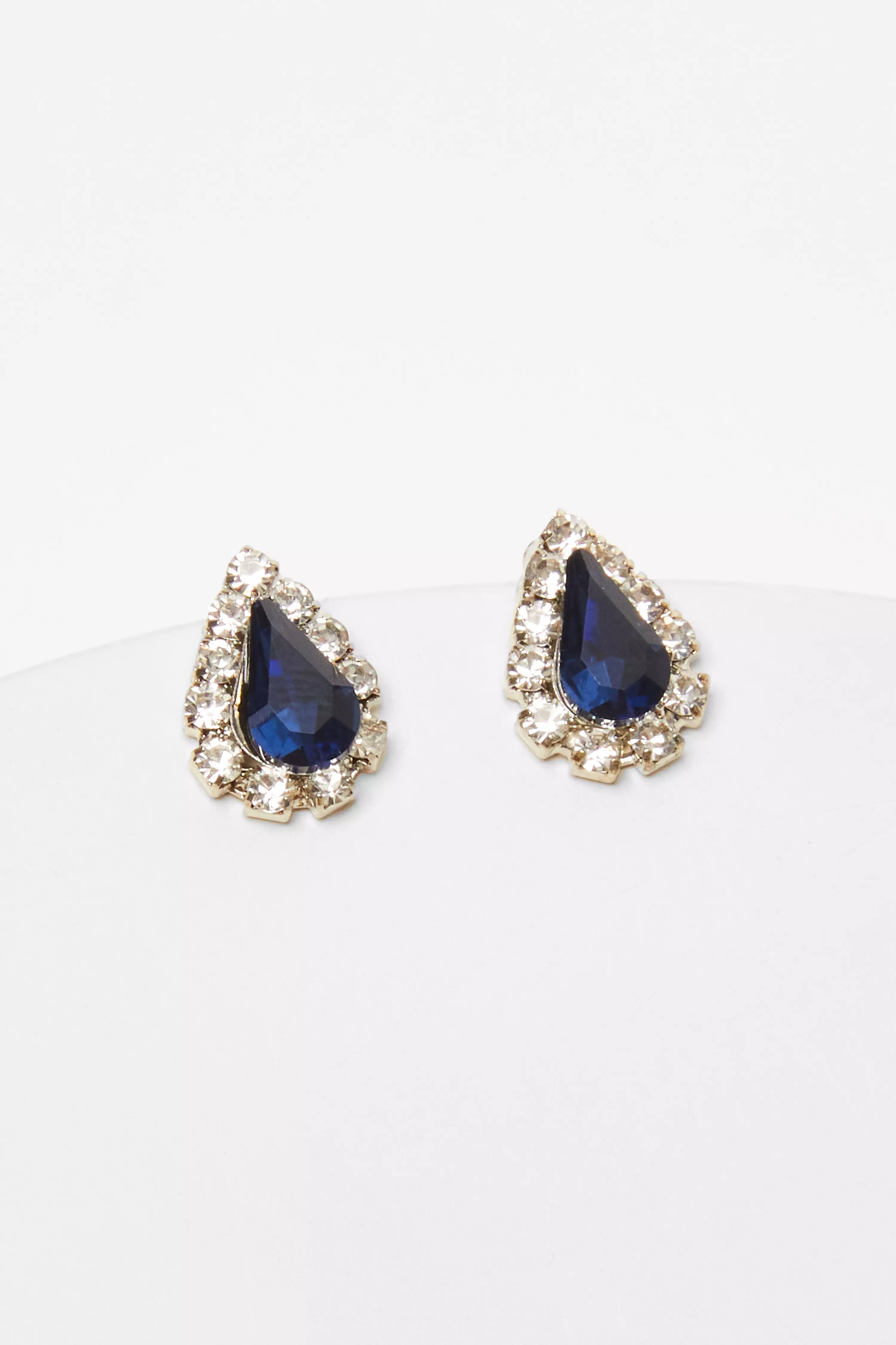 Navy Diamante Jewel Stud Earrings
