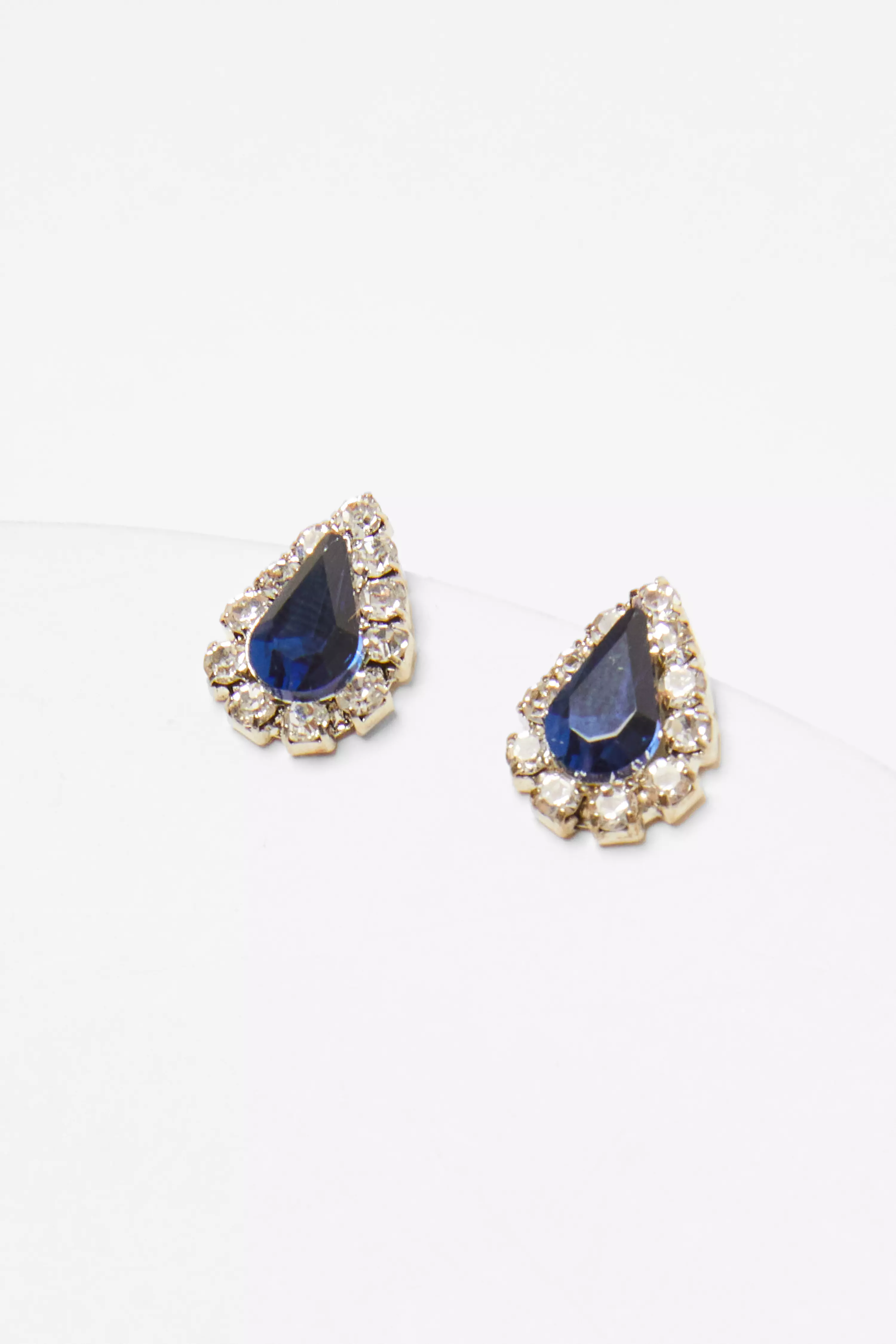 Navy Diamante Jewel Stud Earrings
