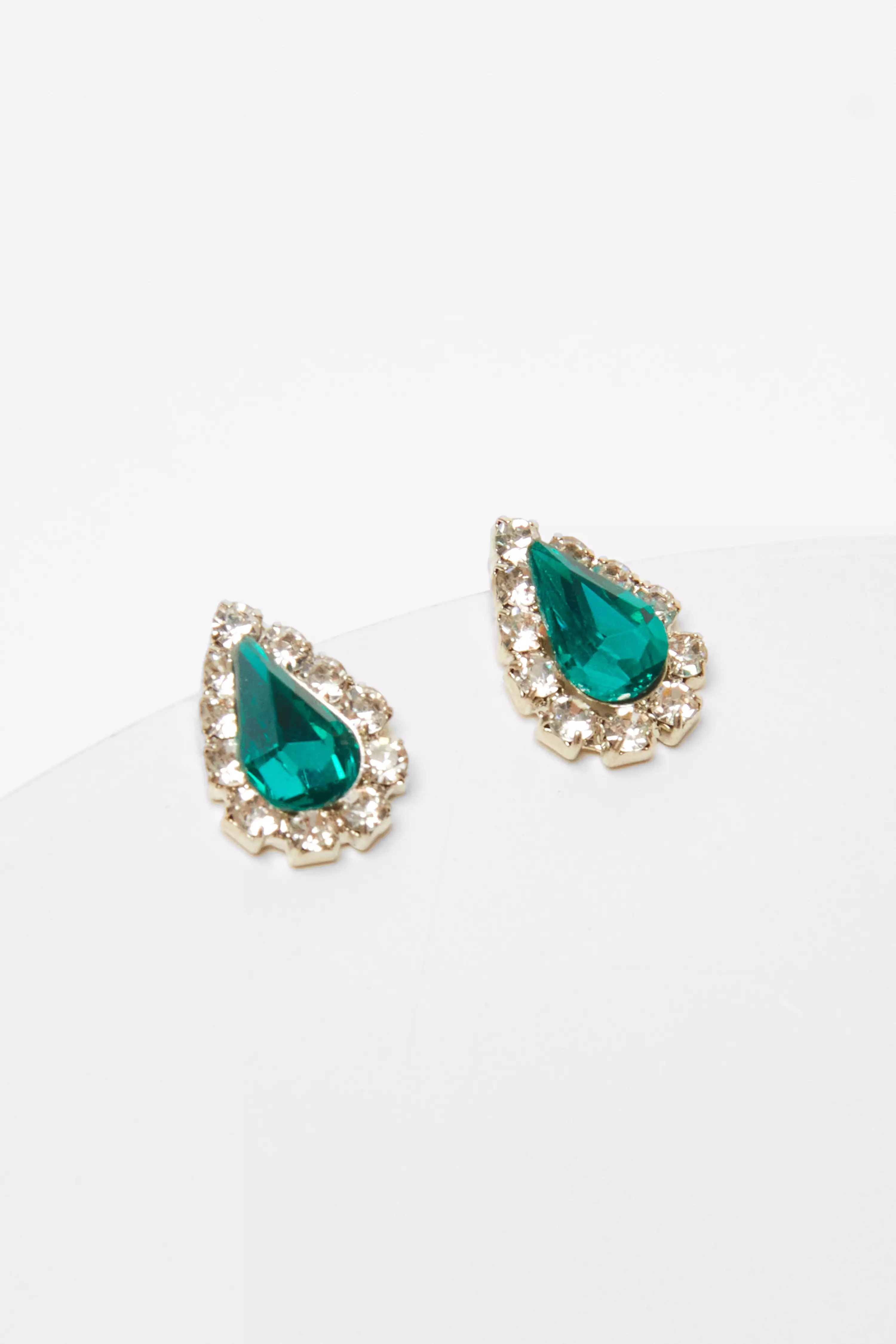 Green Diamante Jewel Stud Earrings