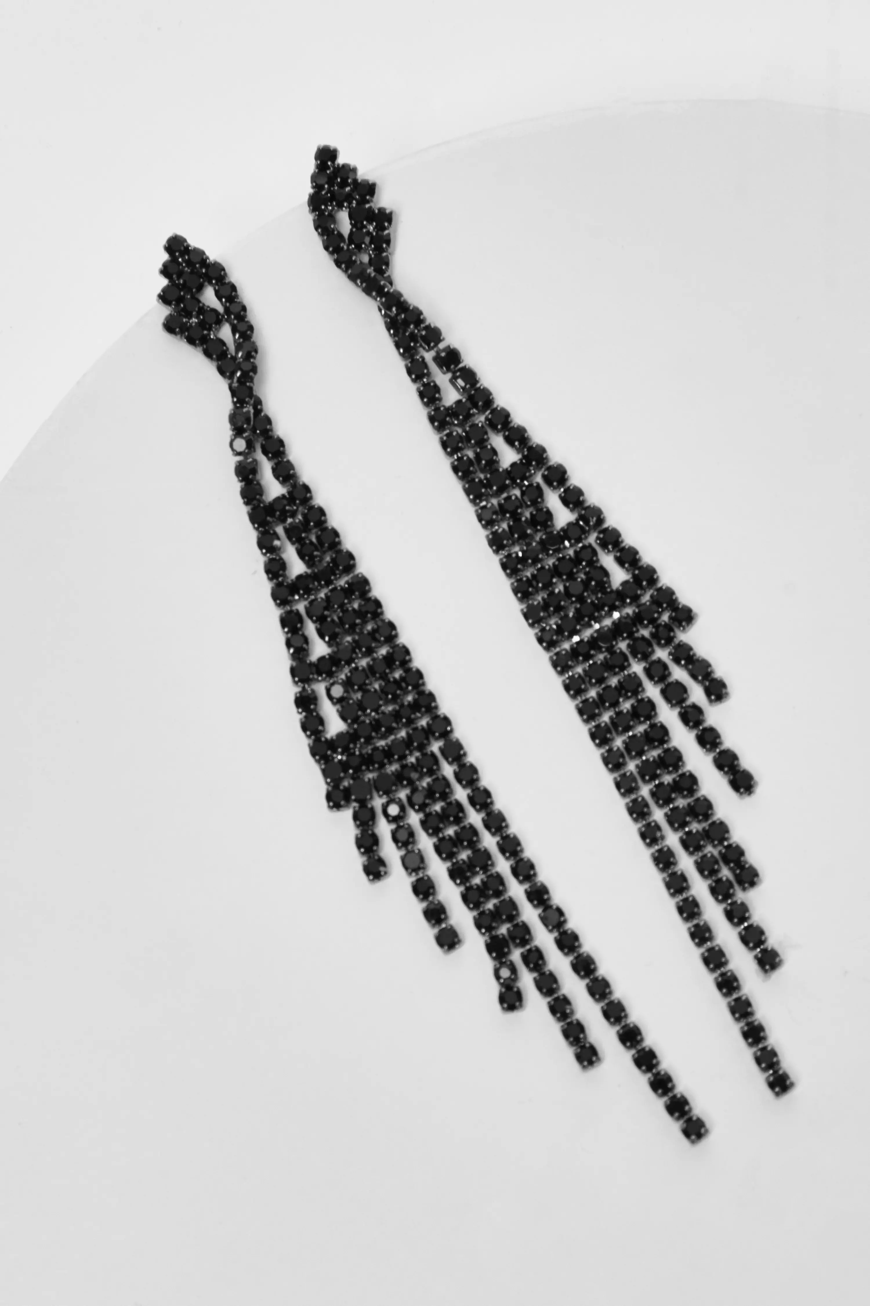 Black Diamante Fringe Earrings