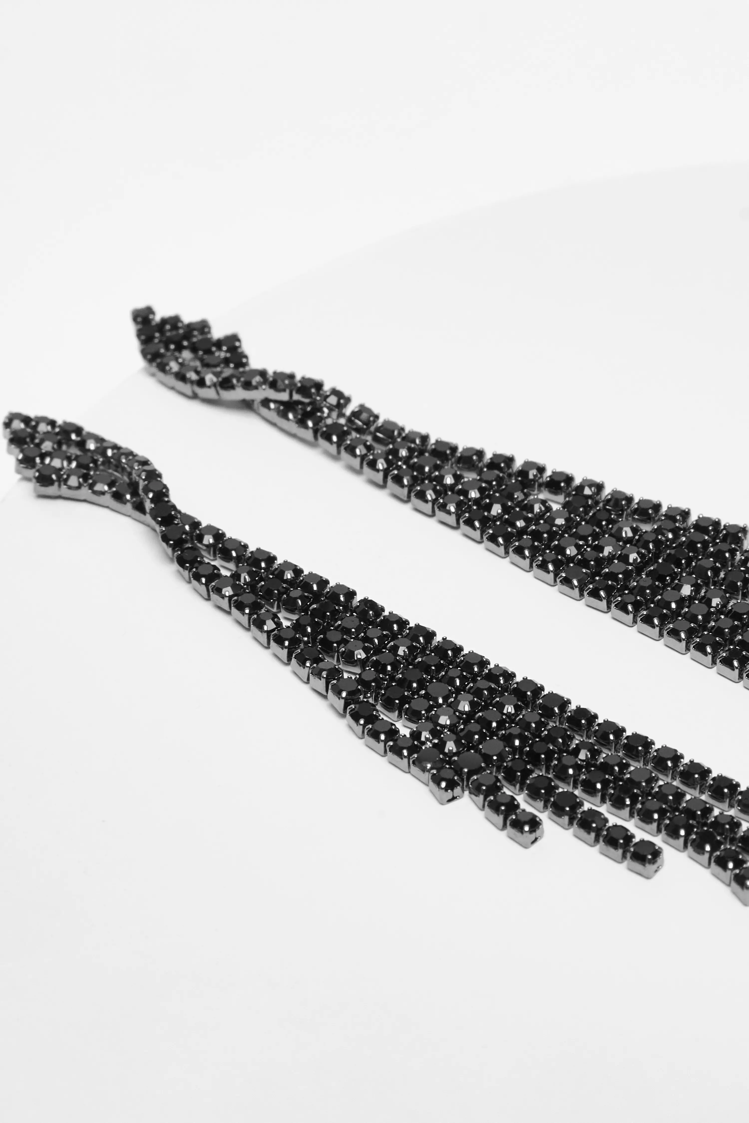 Black Diamante Fringe Earrings