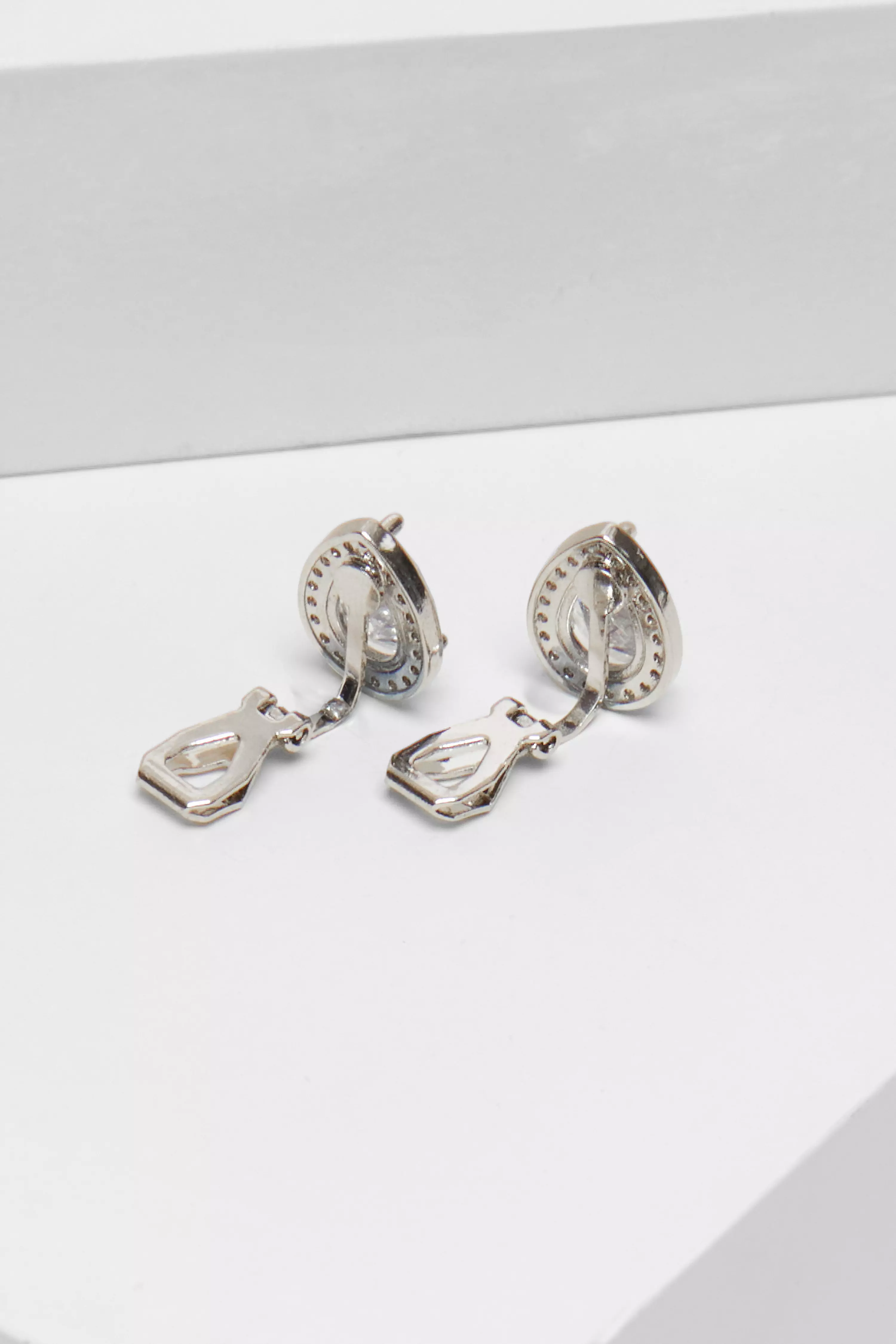 Silver Diamante Drop Clip On Earrings